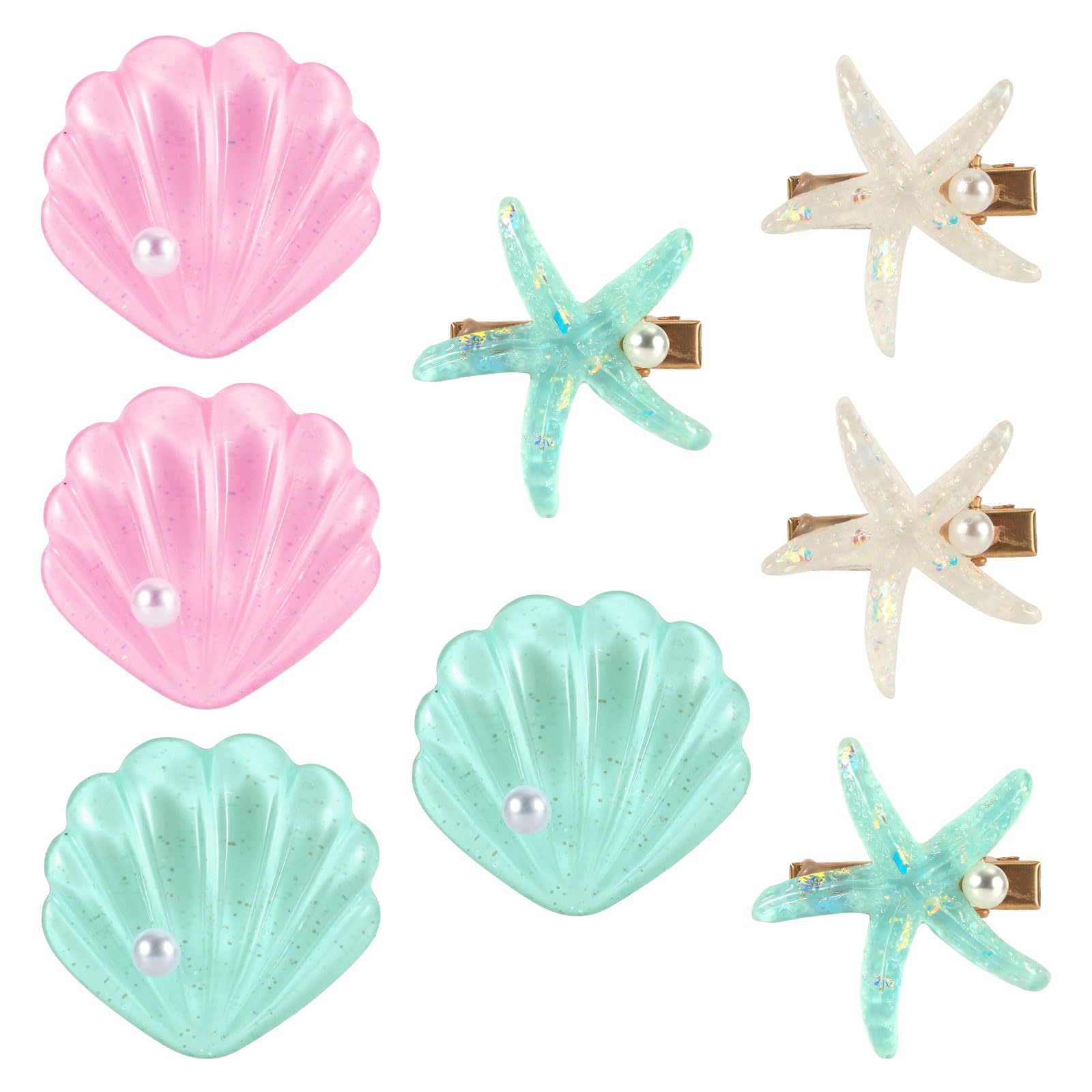 8pcs Women Hair Clips for Mermaid, Starfish & Seashell Pearl Hair Clip Beach Hair Accessories Shell Hairpins Headpiece Barrettes