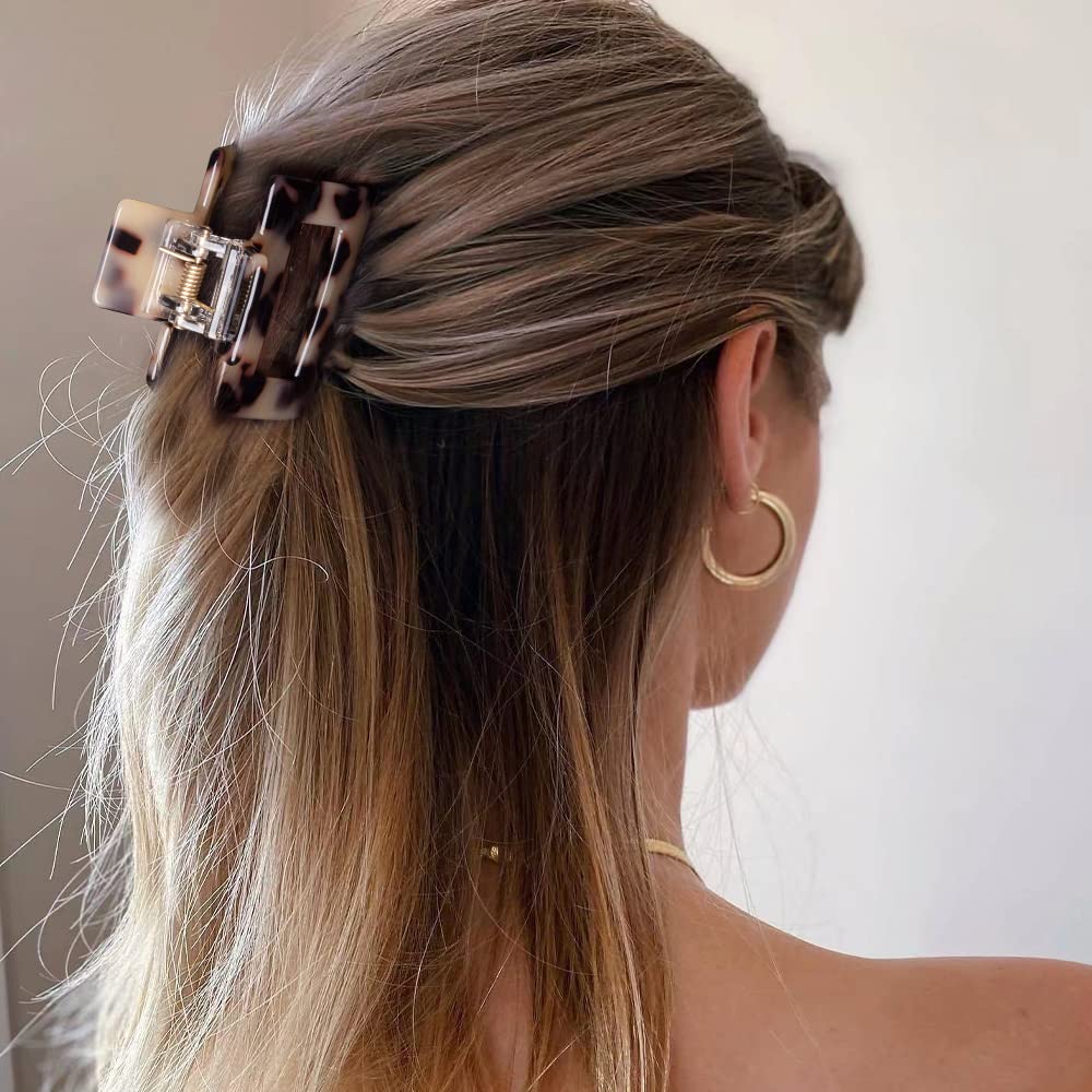 Bmobuo Checkered Tortoise Hair Clips For Women - 4Pcs 2'' Small Acetate Claw Barrettes For Thick & Thin Hair