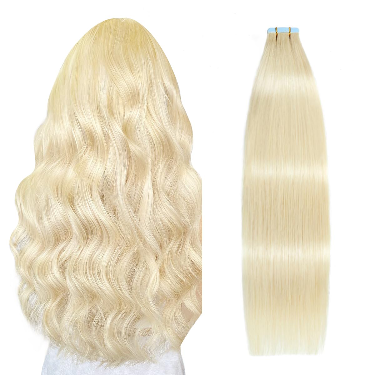 Suyya Tape In Hair Extensions Bleach Blonde 100% Real Human Hair 20 Inches 20Pcs 50G/Pack Straight Seamless Skin Weft Tape In Hu