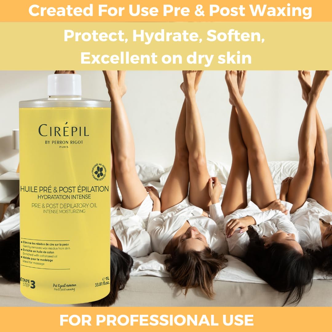 Cirepil - Pre & Post - Depilatory Oil - 1000 ml / 33.81 fl oz - Protects the Skin Before Waxing & Removes Wax Residue - Pre-Waxi