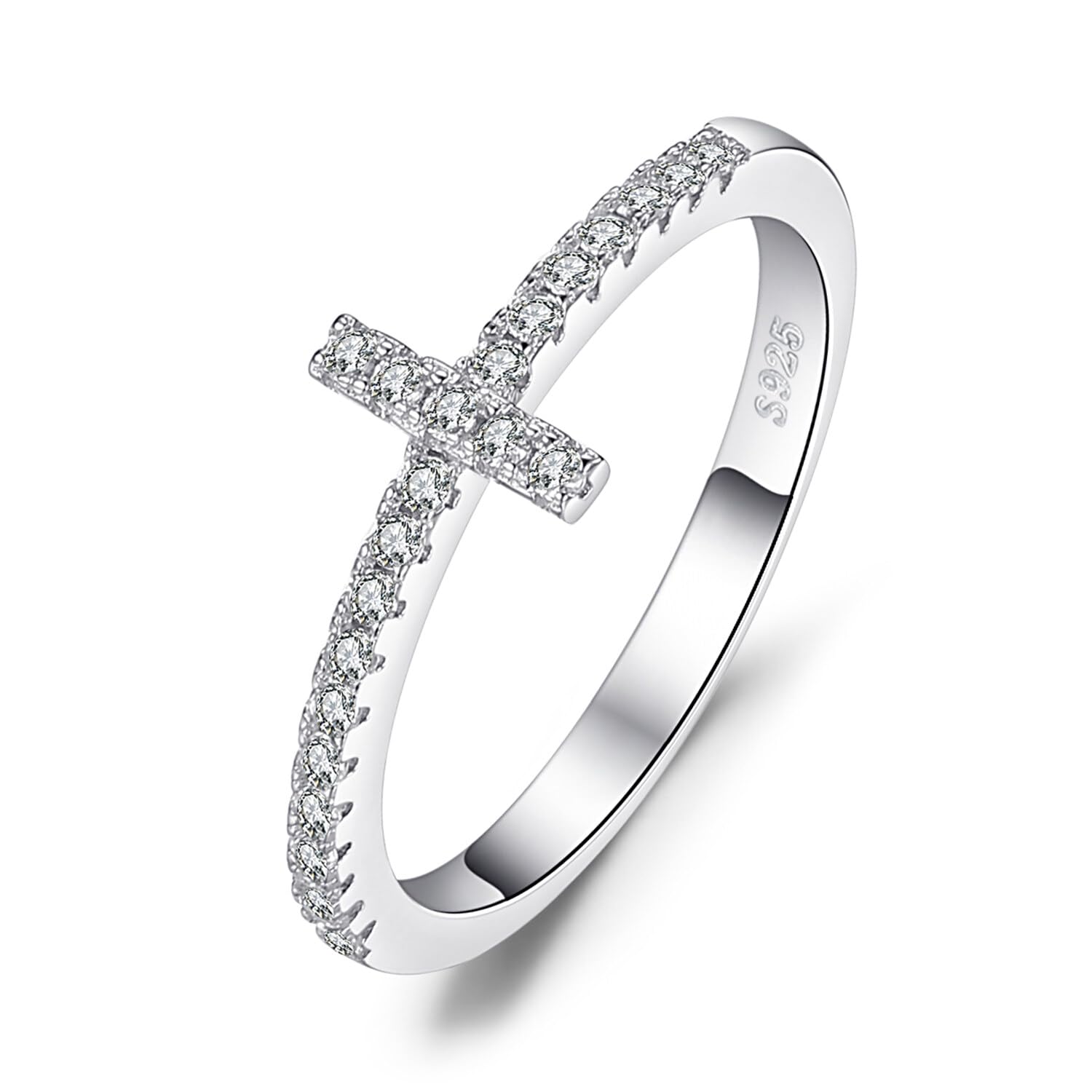 JewelryPalace 14k White Gold Plated 925 Sterling Silver Rings for Women, Cubic Zirconia Promise Rings for Her, Stackable Wedding