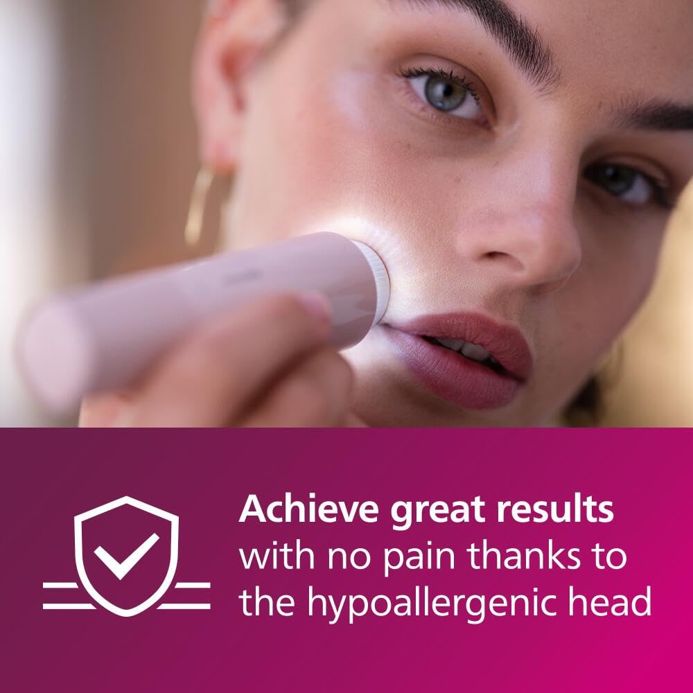 Philips Facial Hair Remover 5000 Series, Cordless Personal Groomer for Women, Pink, Model BRR454/00, Compact and Hypoallergenic