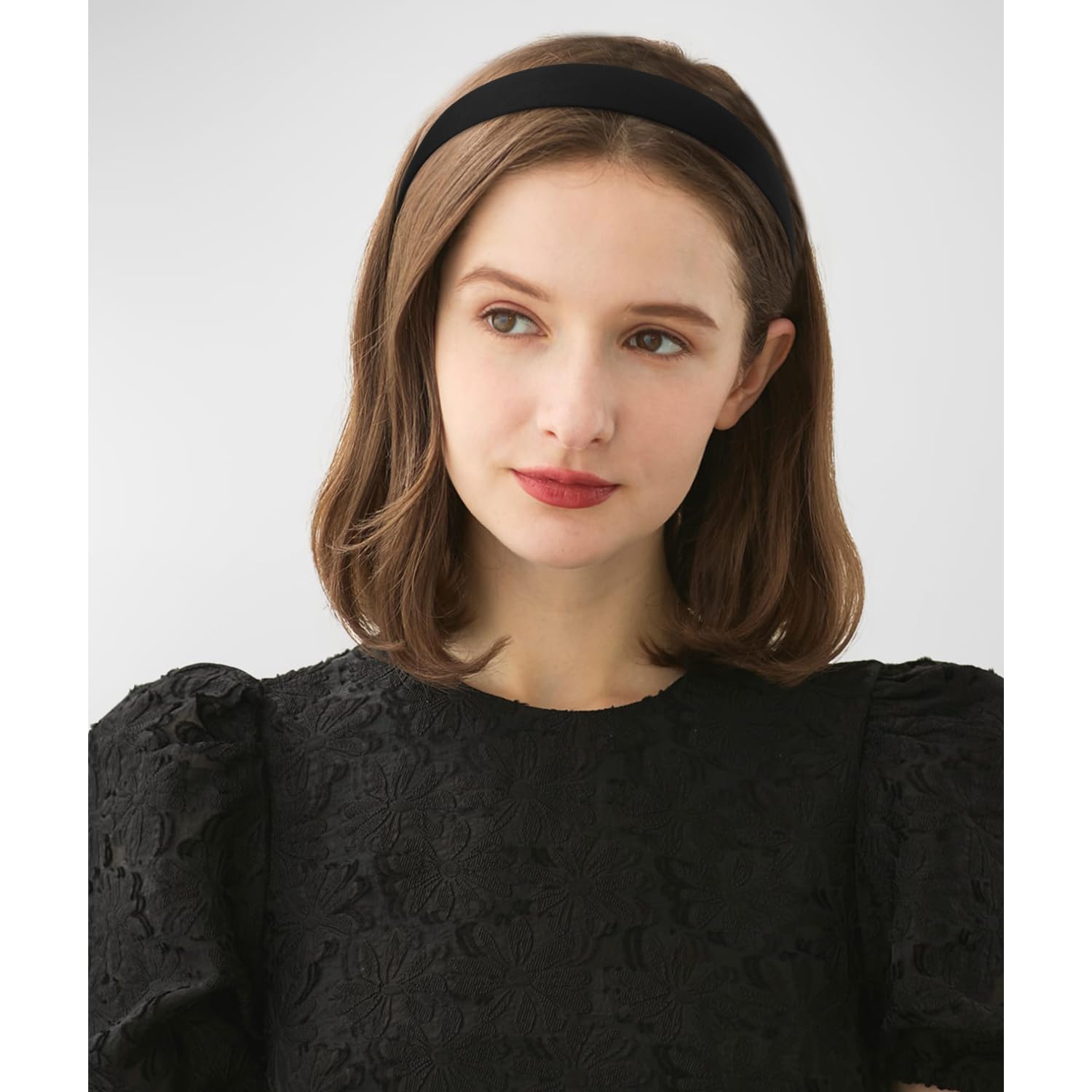 Atoden Satin Headbands For Women Girls Black Headband 1.18 Inch Wide Thin Hard Headbands Non Slip Ribbon Hair Bands Plain Headba