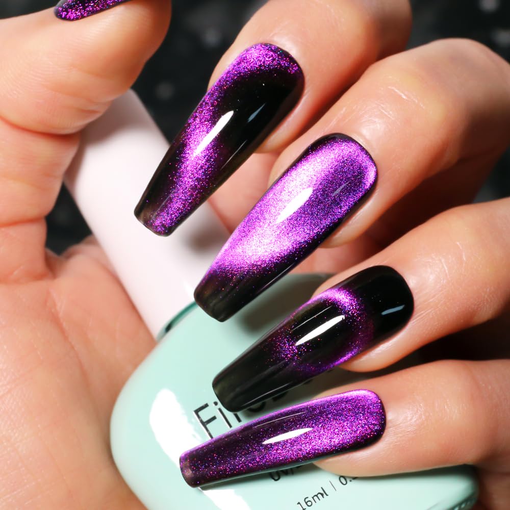 Firedeep 9D Cat Eye Gel Nail Polish 16Ml Galaxy Deep Purple Chameleon Gel Polish Led/Uv Soak Off Nail Polish Kit With Magnet