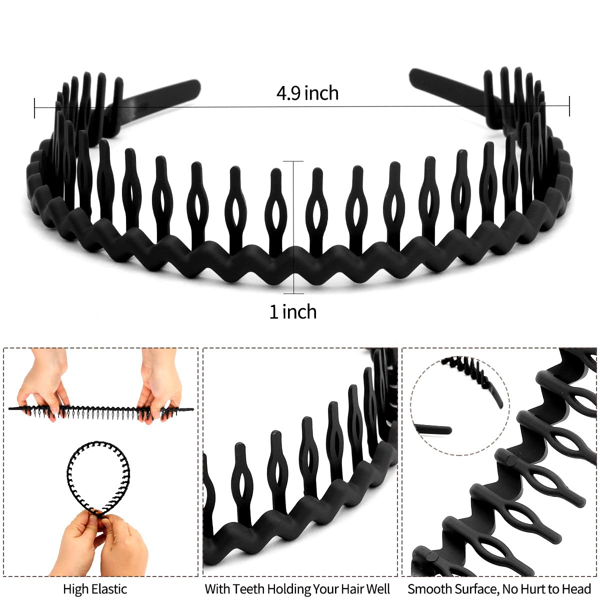 TOBATOBA 9Pcs Black Plastic Headbands, Hairbands for Women's Hair, Thin Headbands Comb Hair Accessories for Women Girls