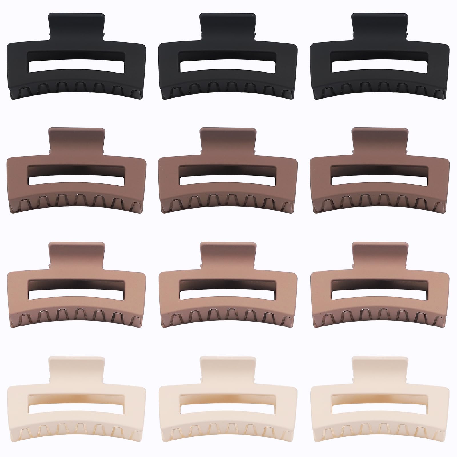 Sisiaipu Hair Claw Clips, 3.5 Inch Medium Hair Clips 12 Pcs Square Jaw Clips For Thick And Thin Hair - Brown, Matte Black, Dark