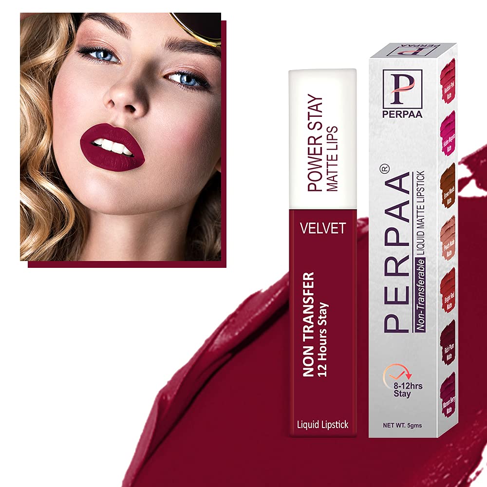 Perpaa Waterproof Liquid Matte  Power Stay Deep Maroon Lipstick Long Hours Stay