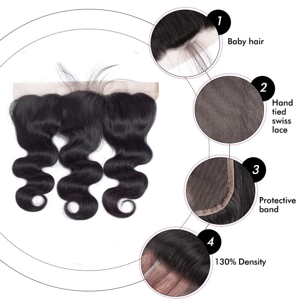 Human Hair 13X4 Body Wave Frontal Ear To Ear Free Part With Baby Hair Lace Frontal Closure Swiss Lace Long Virgin Brazilian Huma