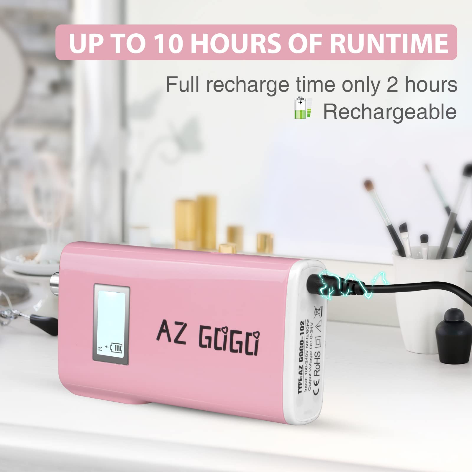 Professional Nail Drill Machine, Az Gogo 30000Rpm Rechargeable Portable Nail Drills For Acrylic Gel Nails - Cordless Electric Na
