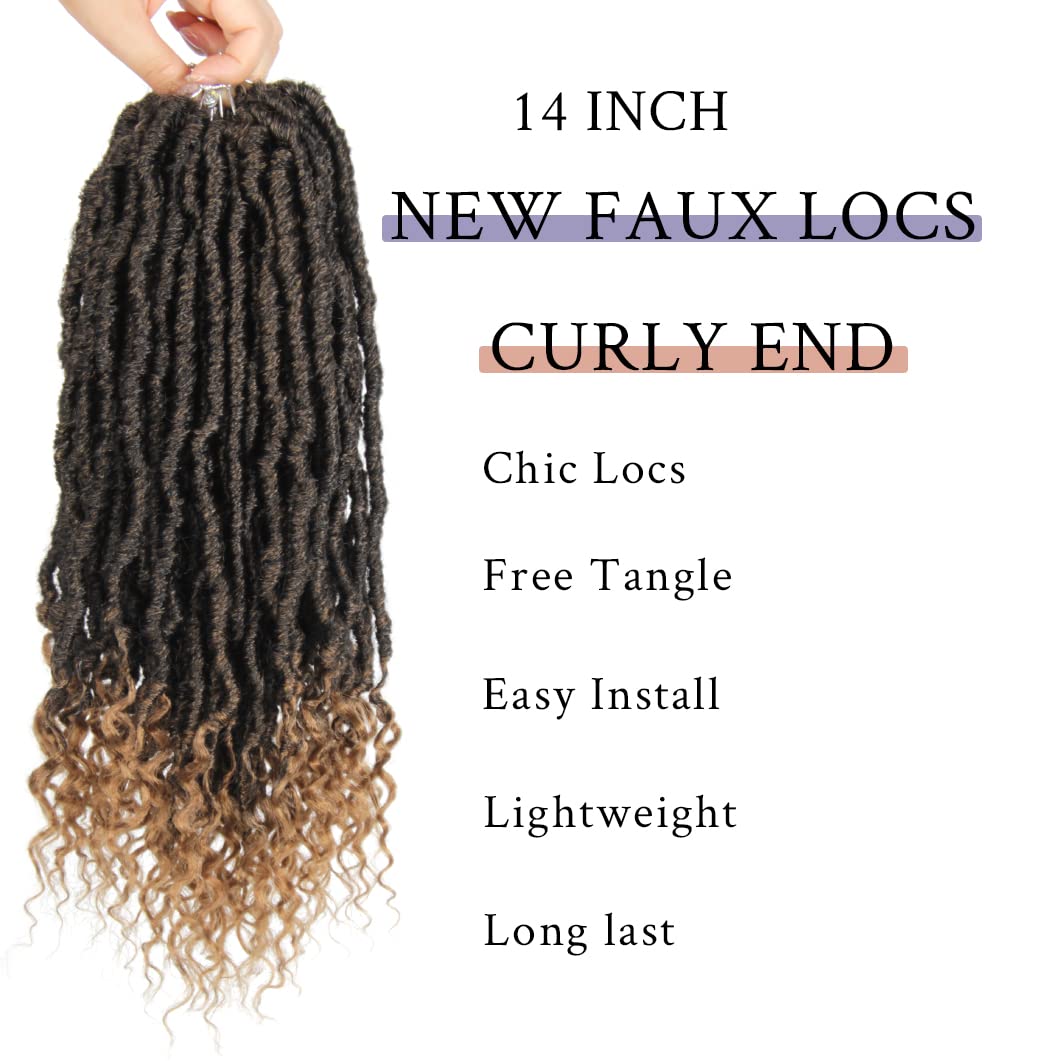 BOHOBABE 14 Inch New Faux Locs With Curly End 6 Packs Soft Locs Crochet Hair Short Natural Crochet Braids (6Packs,T27)