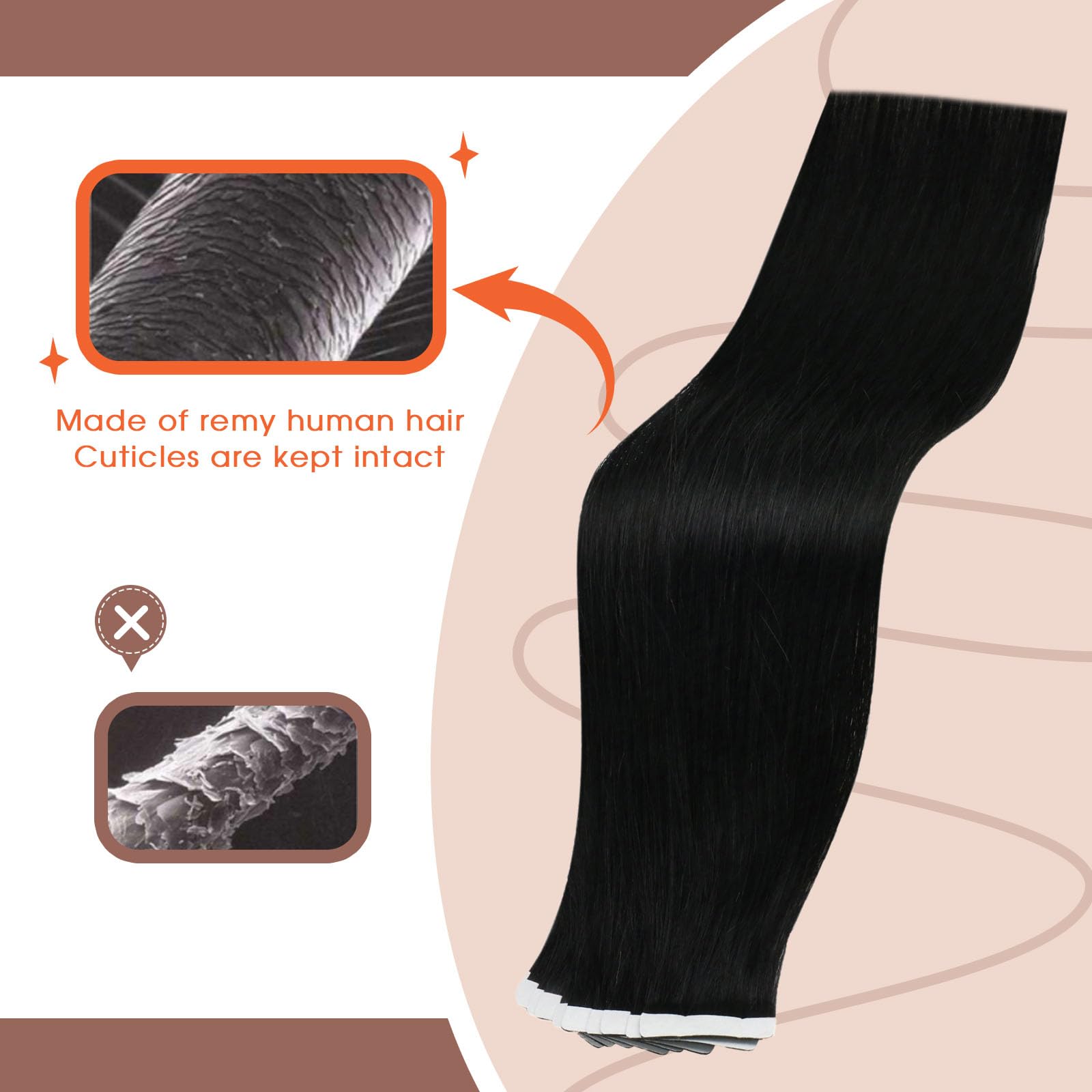 Sunny Hair Tape in Hair Extensions Real Human Hair Invisible Remy Hair Extensions Tape ins for Women Jet Black 18 inch 25G