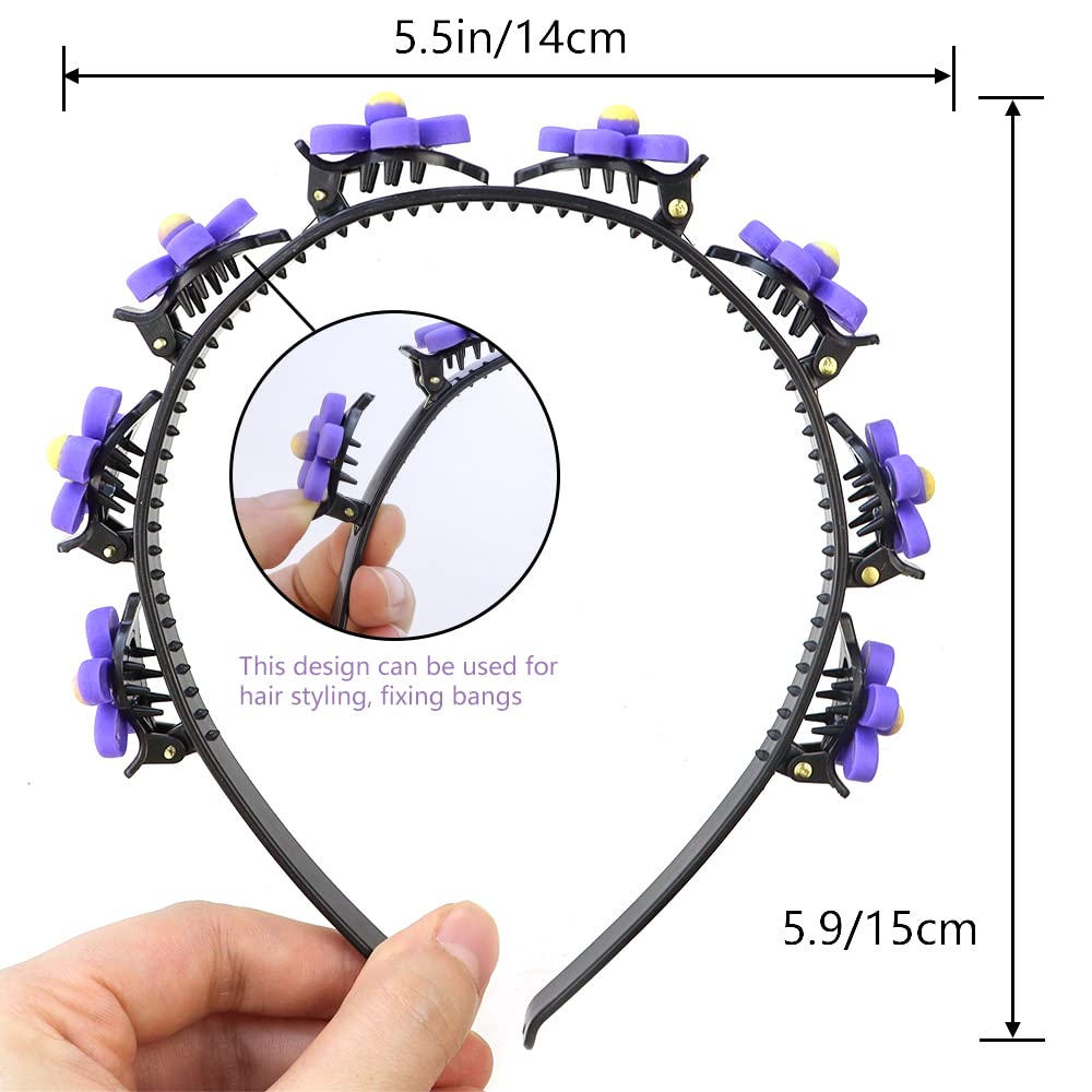 TCOTBE 2 Pack Cute Double Layer Braided Headbands with Clips Double Bangs Cartoon Twist Plait Hairbands Hollow Woven Headband Sw