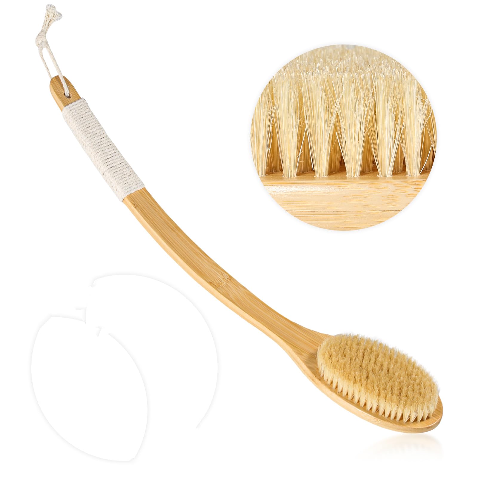 Bath Body Brush Shower, 22'' Super Long Handle Back Body Scrubber Wet/Dry Brushing For Exfoliating, Natural Boar Bristle Body Br