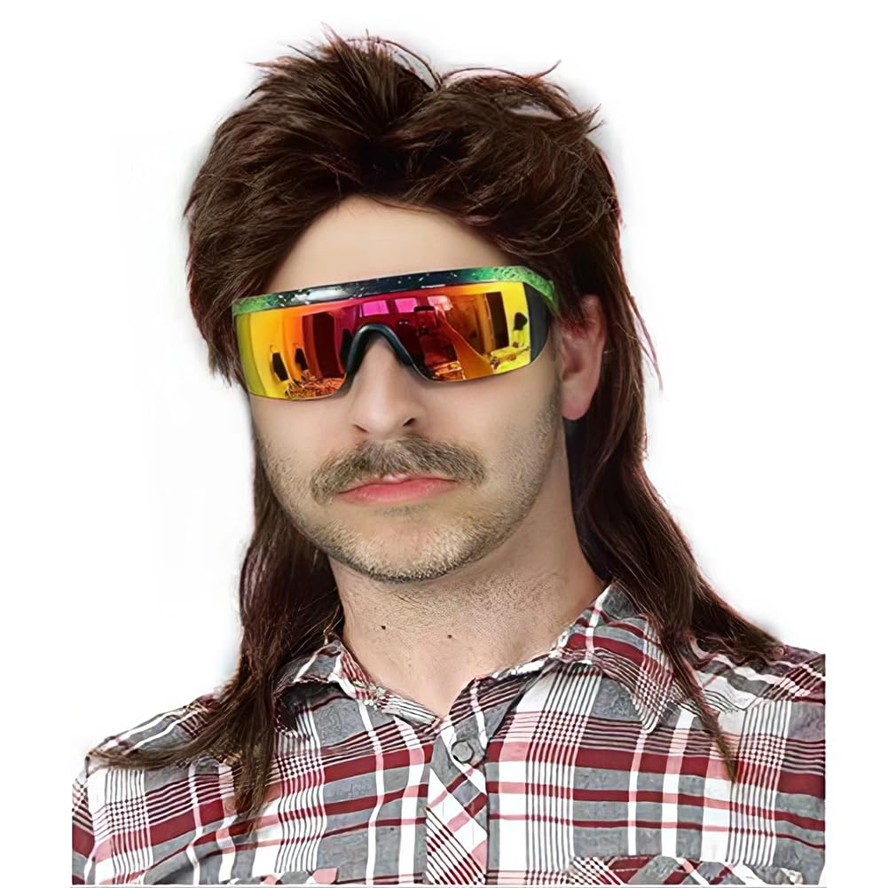 Traqur Mullet Wigs for Men Joe Dirt Emo Wig 80s 90s Costumes Fancy Party Accessory Cosplay Wig Halloween Man x (Brown)