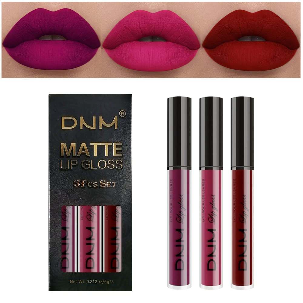 Amy'S Diary 3Pcs Dark Red Purple Matte Liquid Lipstick Sets, Matte Lipstick Lip Stain Long Lasting 24 Waterproof Lip Gloss Gift