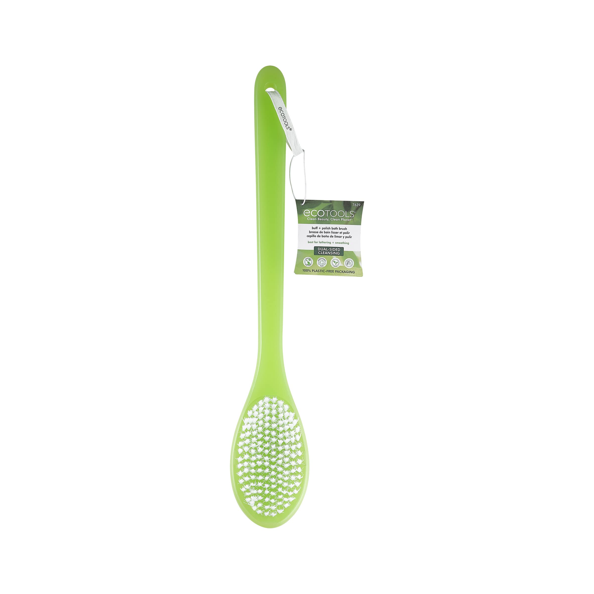 Ecotools Buff + Polish Bath Brush, Long Handle To Cleanse & Exfoliate Back & Hard-To-Reach Areas, Eco Friendly Shower Brush Remo