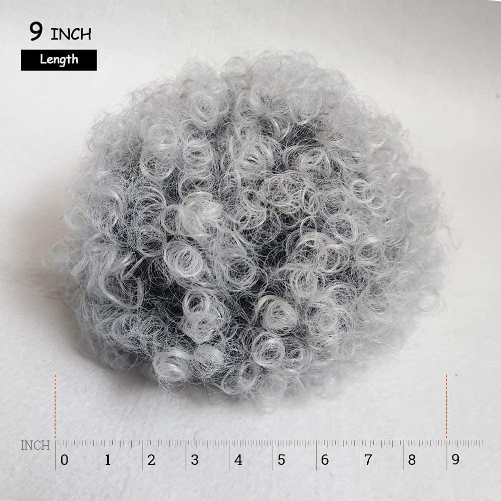 Yinmei Baibian Grey Afro Puff Drawstring Ponytail Hair Extensions 6 Inch Synthetic Hair for Black Women (1B/Grey)