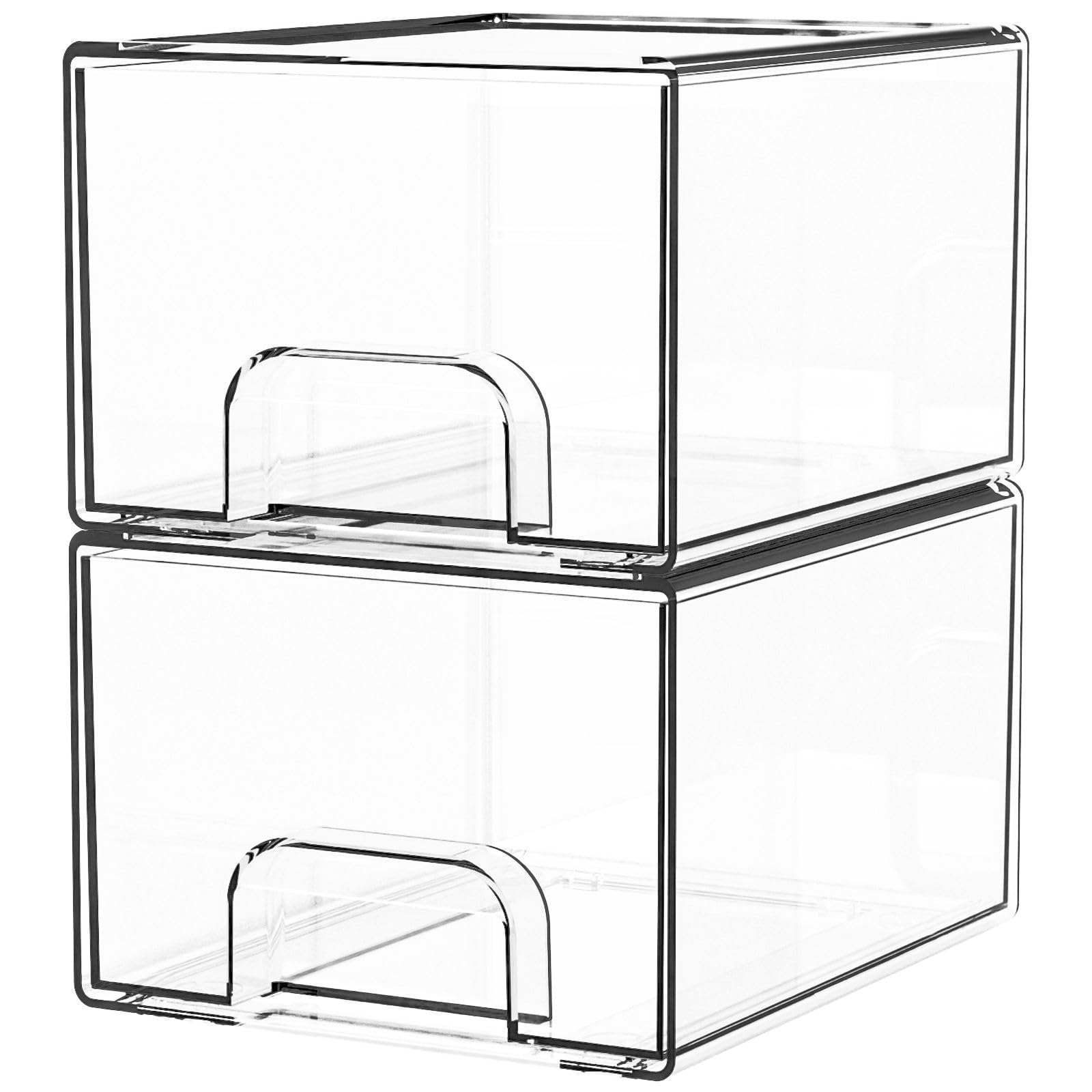 Yieach 2 Pack Clear Stackable Storage Drawers,4.4'' Tall Acrylic Drawer Containers for Organizing,Bathroom Organizers and Storag