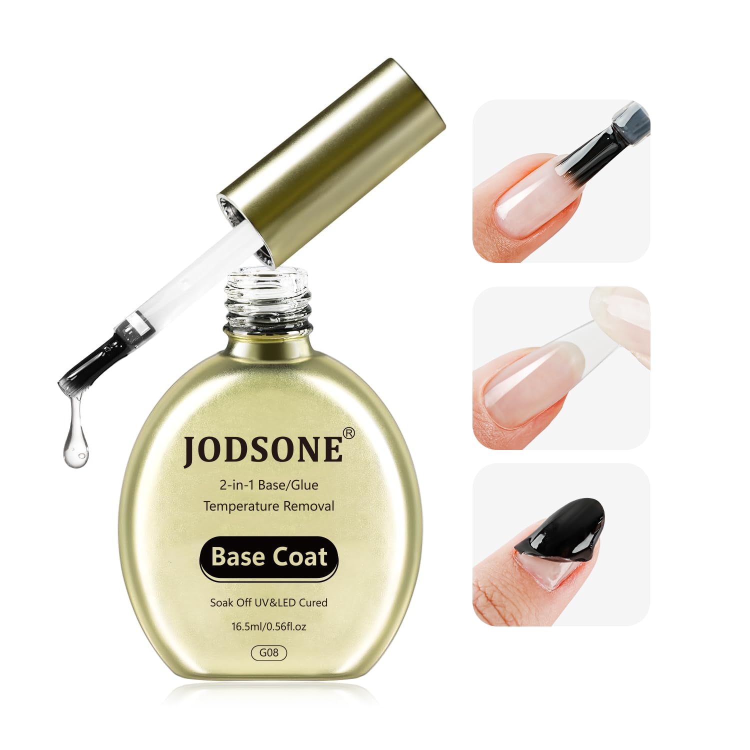 JODSONE 2-in-1 Base Coat - 16.5ml No Wipe, Warmly Removable Foundation for Gel Nail Polish & Tips. U V/LED Cured, Long-Lasting, 
