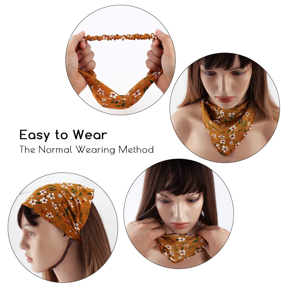 Tobatoba Floral Hair Scarf Headband 5 Pcs - Chiffon Boho Headbands For Women Elastic Head Bandana Floral Bandana Headbands For W