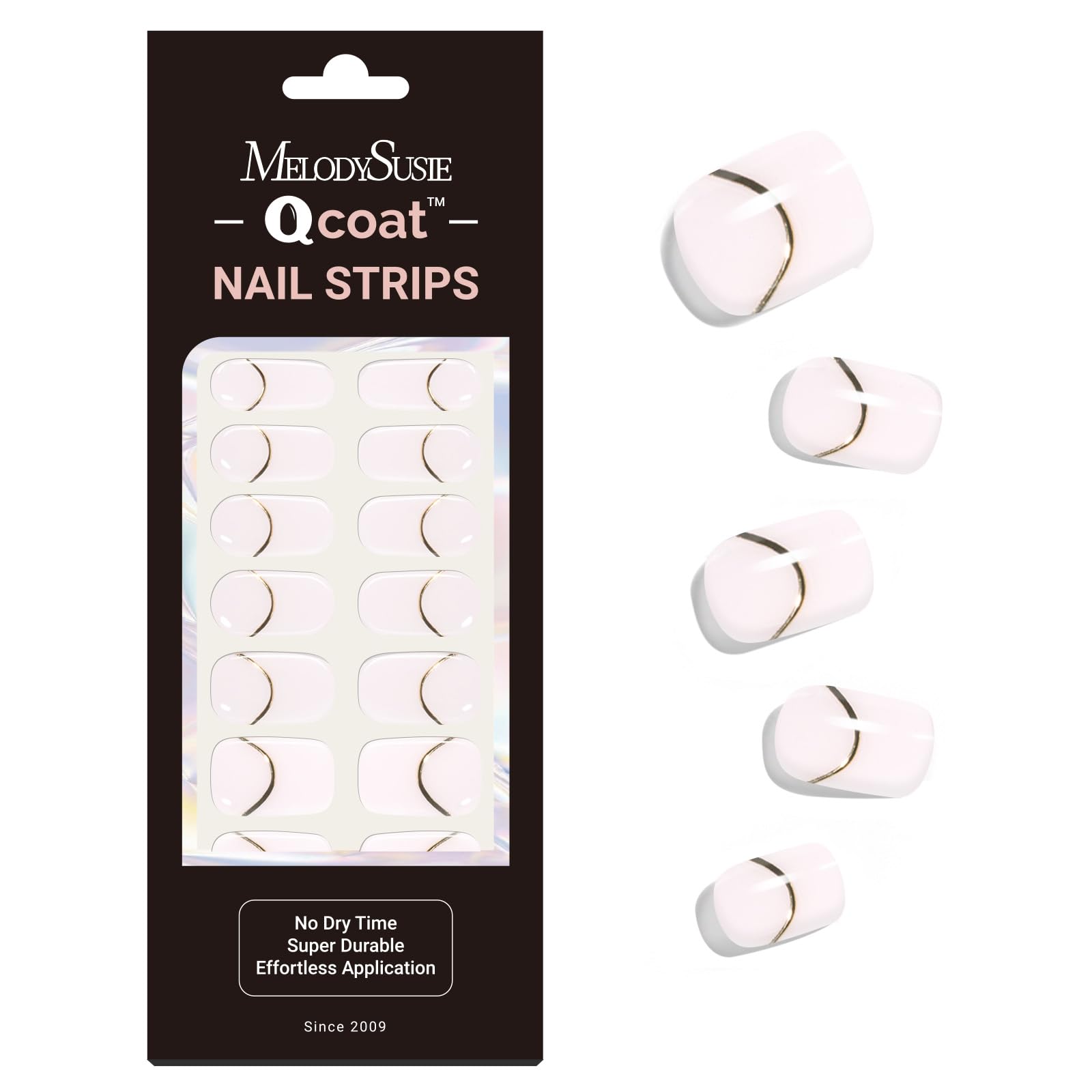 MelodySusie Qcoat Fully Cured Gel Nail Strips (Pink French Tips) - UV Free Nail Polish Strips, Salon-Quality, Long Lasting Gel N