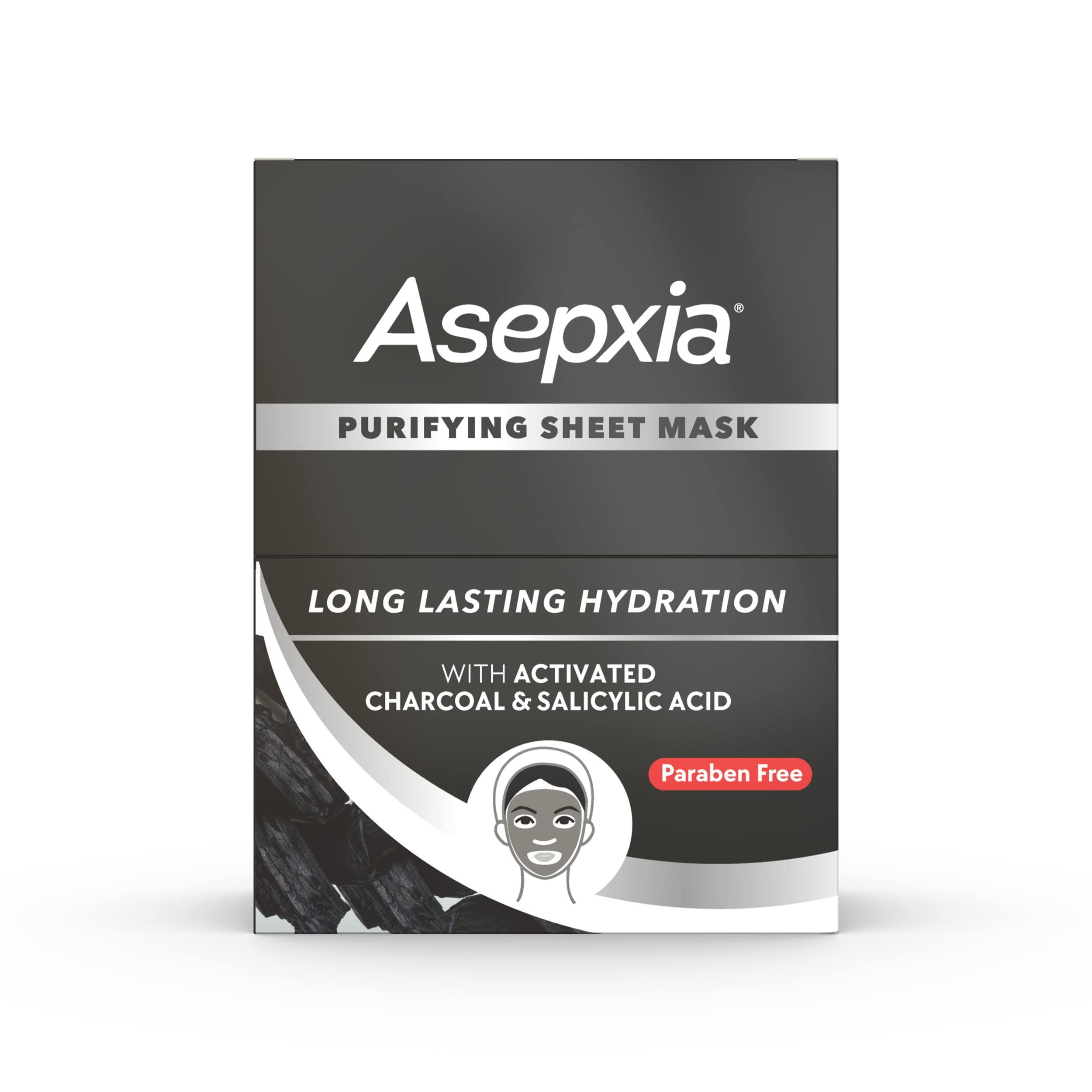 Asepxia Oil-Free Purifying Facial Sheet Mask With Activated Charcoal & Salicylic Acid, 10 Sheet Masks [Pls Confirm Qty]