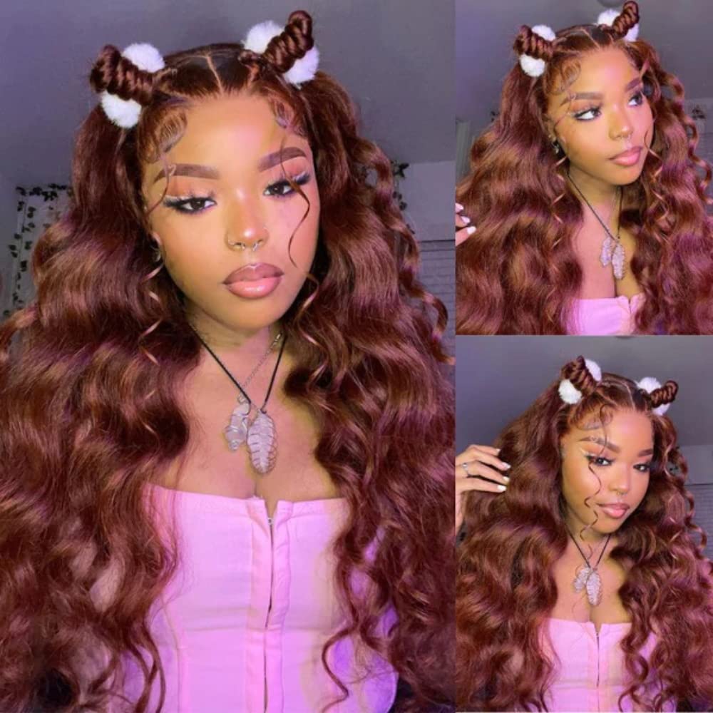 Reddish Brown 5x5 HD Lace Closure Wigs Human Hair 180% Density 33B Reddish Brown Body Wave Lace Front Wigs Human Hair Glueless P