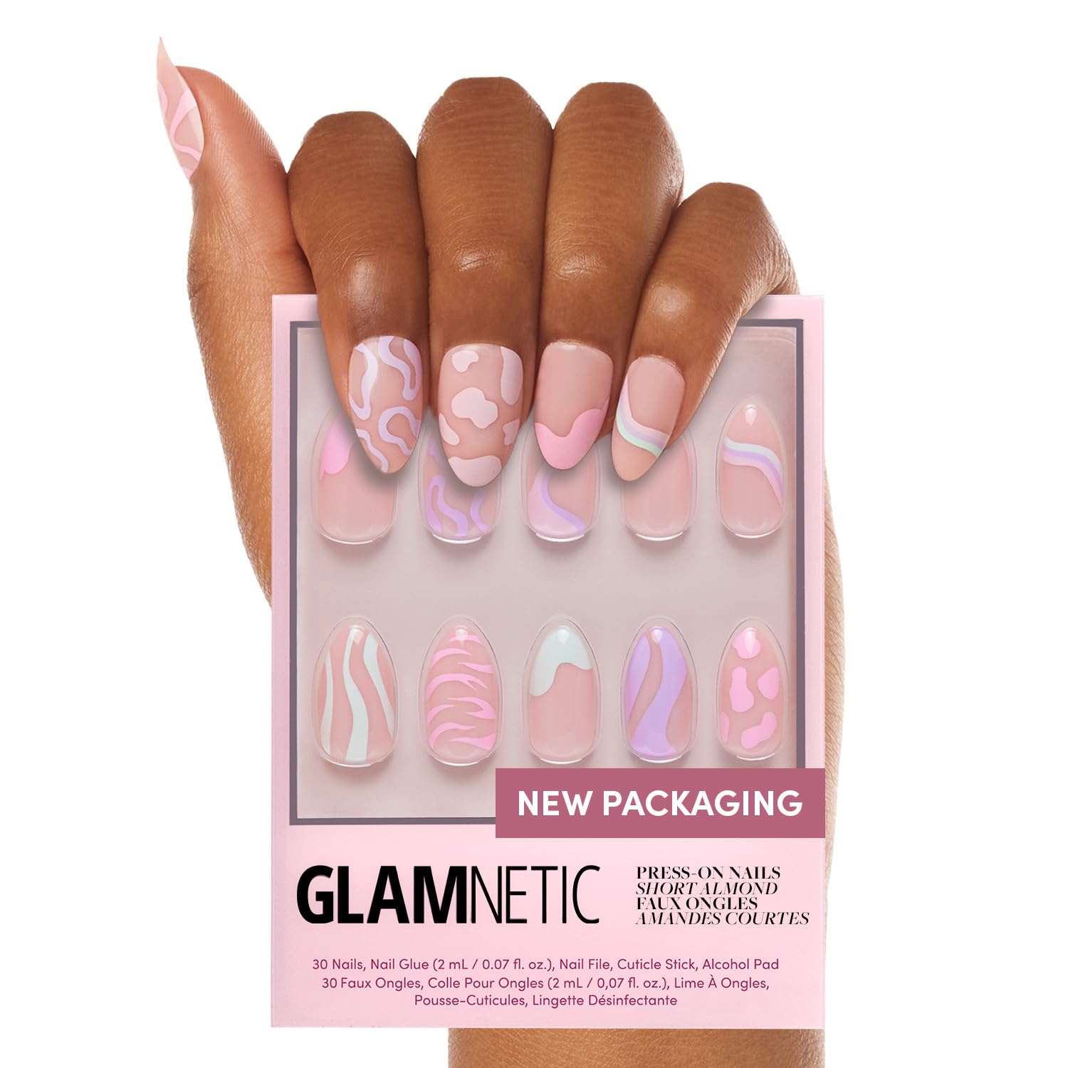 Glamnetic Press On Nails - Wild Card | Opaque UV Finish Short Pointed Almond Shape, Reusable Pastel Nails in 12 Sizes - 24 Nail 