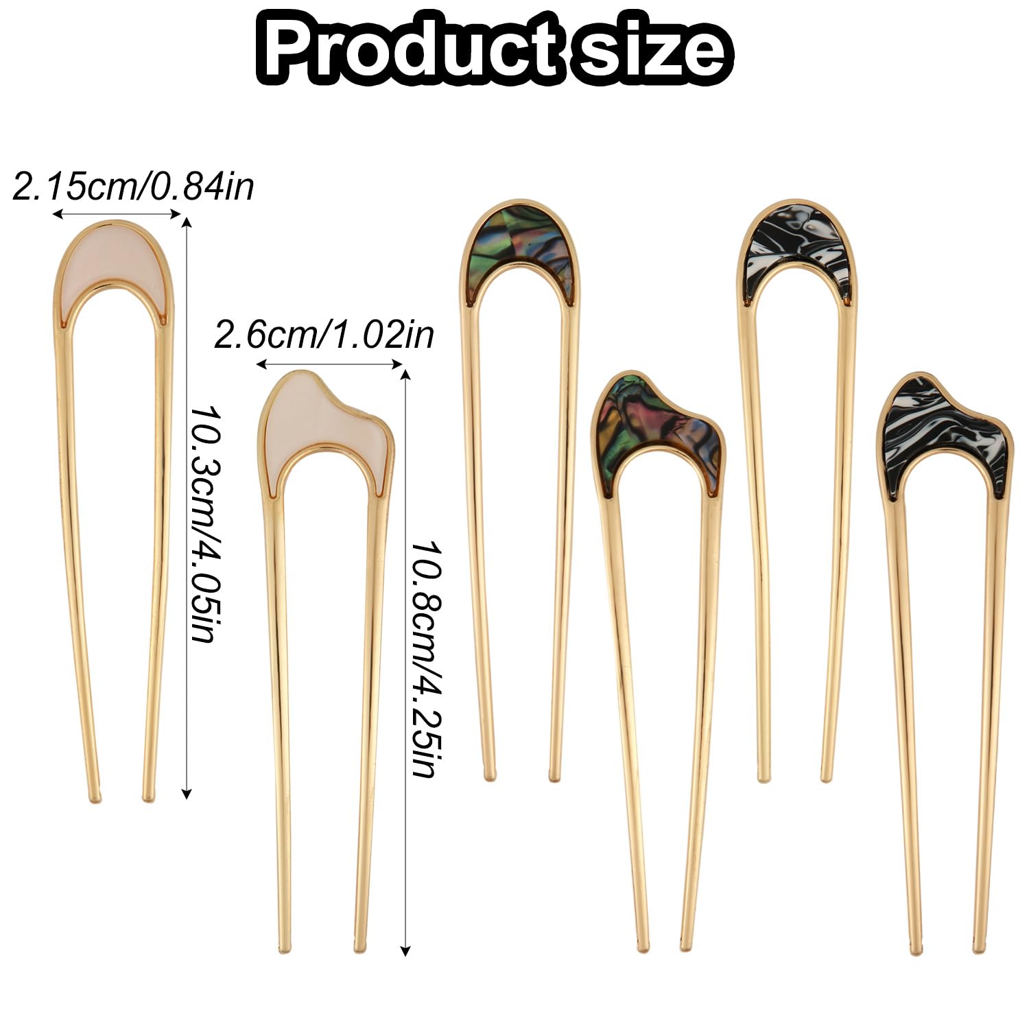 6pcs U Hair Pins, Metal French Hair Pin for Buns U Hair Buns Sticks Arc Updo Chignon Pins Hair Styling Tool Accessories for Wome