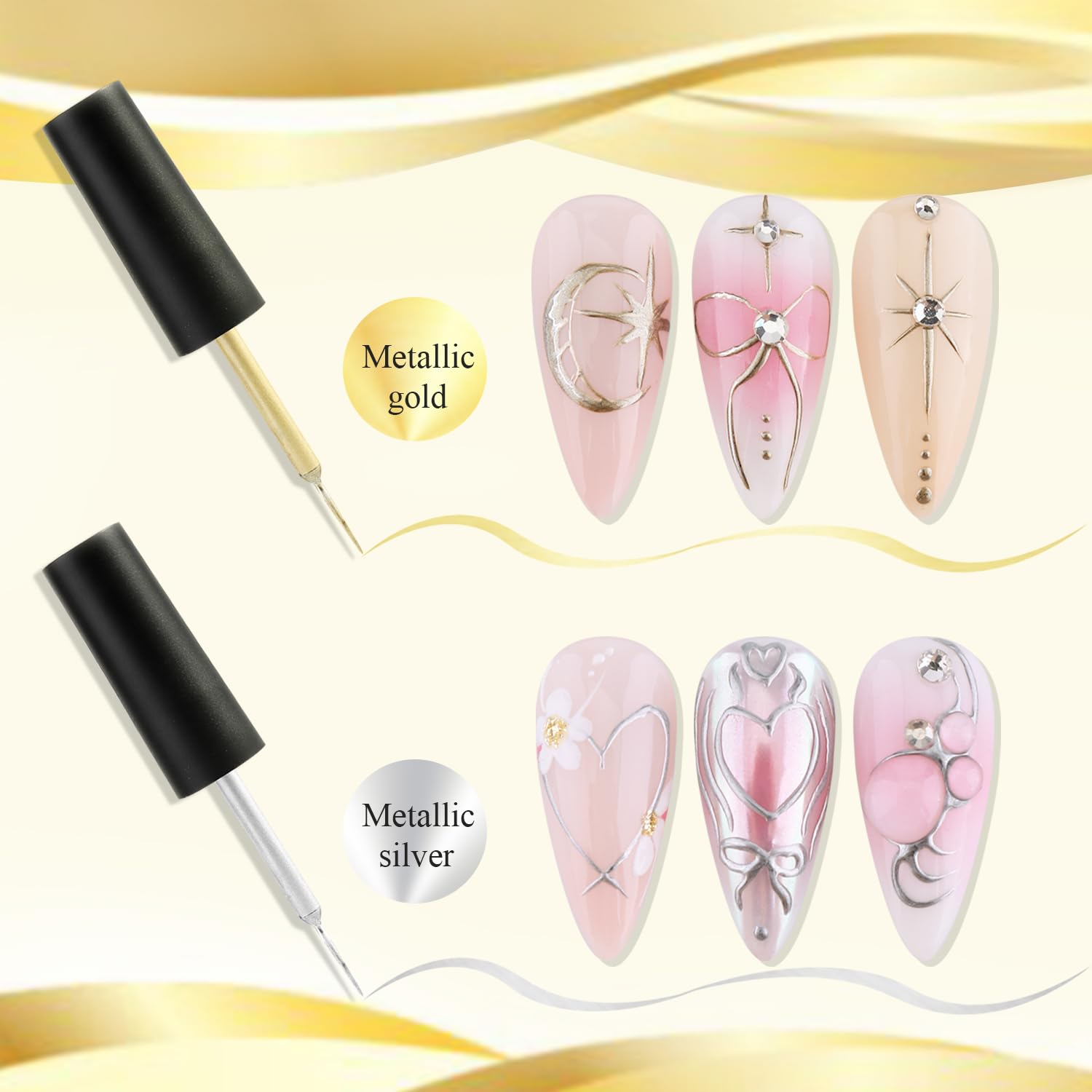 Fcozpjk Metallic Gel Nail Polish 2PCS Chrome Gel Liner Nail Art Gold Silver Gel Polish 8ml Mirror Effect Painting Nail Gel with