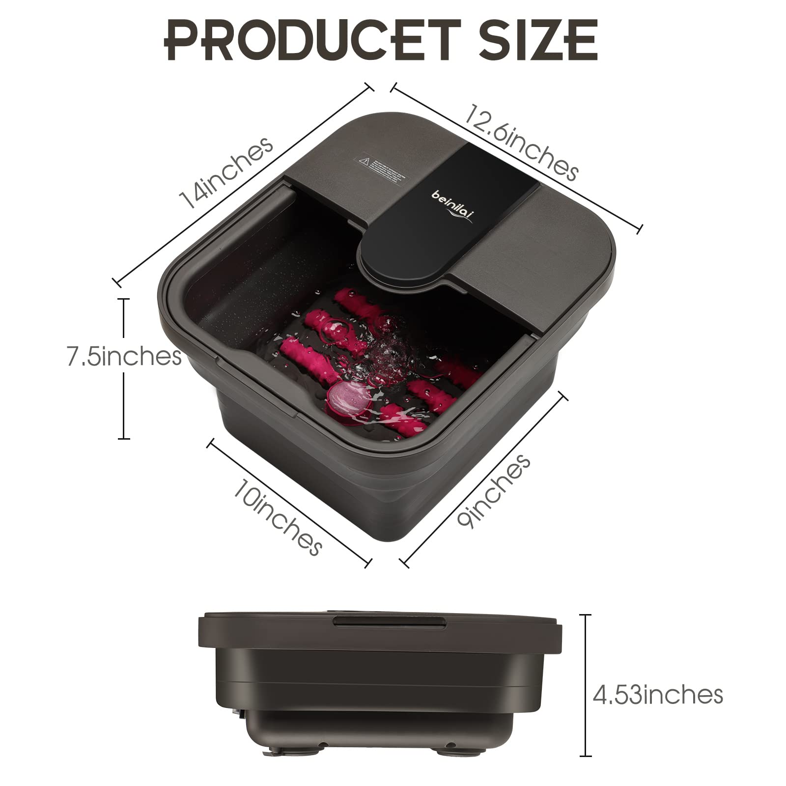 Beinilai Collapsible Pedicure Foot Spa With Heat And Massage And Bubble Jets,Foot Soak Tub With 6 Foot Rollers,Acupressure Massa