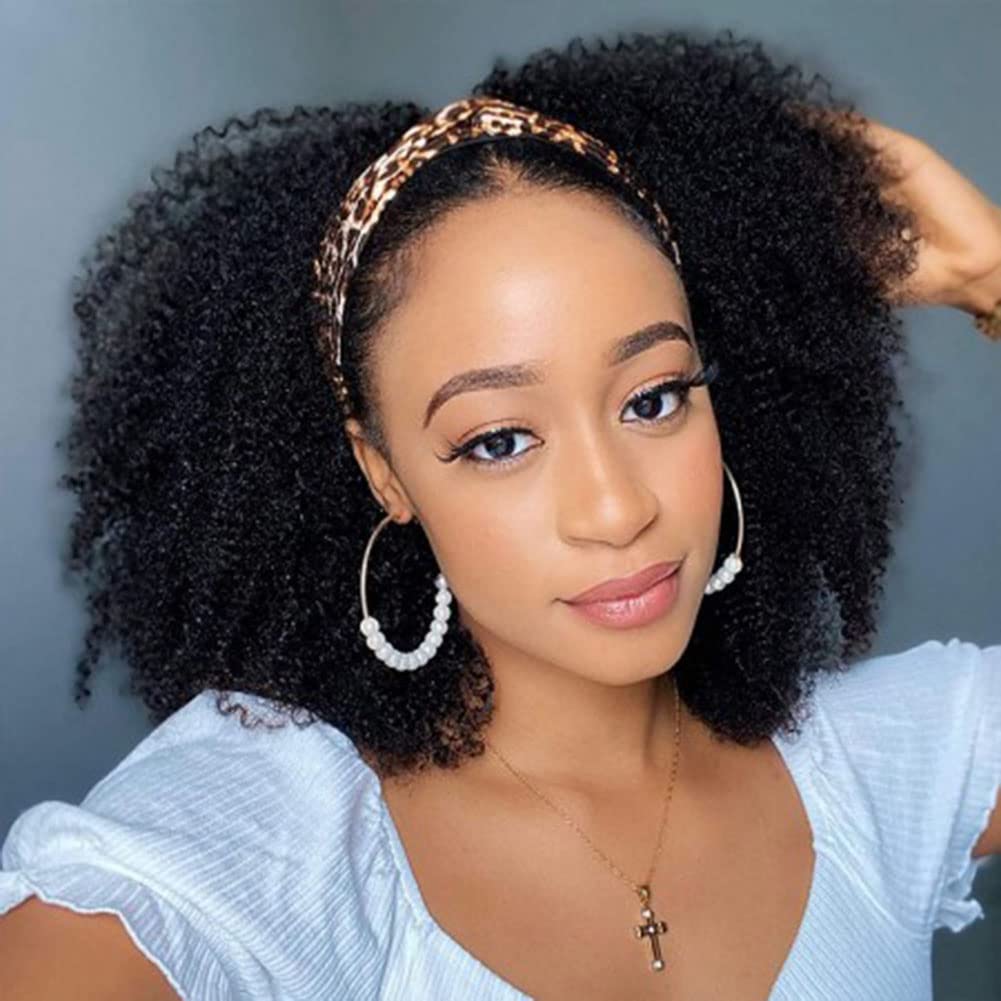 Isee Hair Afro Kinky Curly Headband Wig Human Hair 180% Density Afro Wigs For Black Women Natural Curls 10A Glueless Human Hair