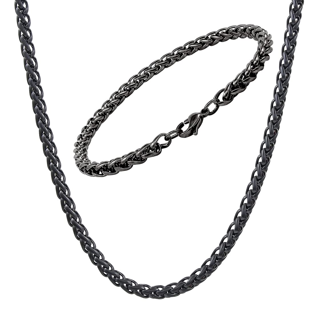 Nakabh Handmade Stainless Steel Chain Necklace Bracelet Combo for Men Boys (0304) Black Linked