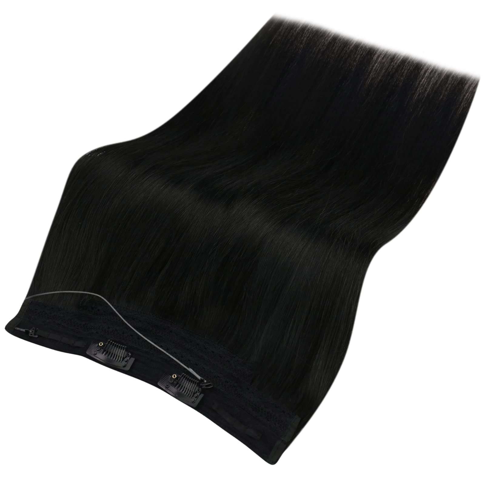 Sunny 120G Wire Hair Extensions Real Human Hair Black Transparent Wire Extensions Jet Black Secret Crown Human Hair Extensions I