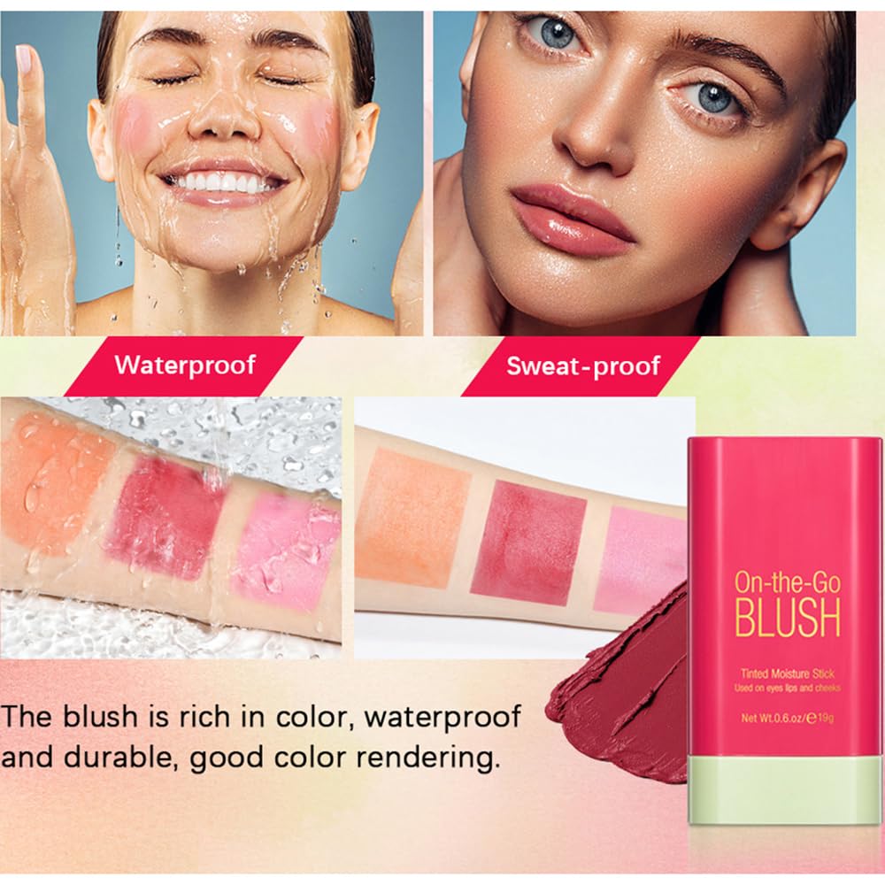 Mysense Pink Cream Blush Stick, On-The-Go Blush, Multi-Use Makeup Blush Stick For Cheeks Lips Eyes, Solid Moisturizer Stick Blus