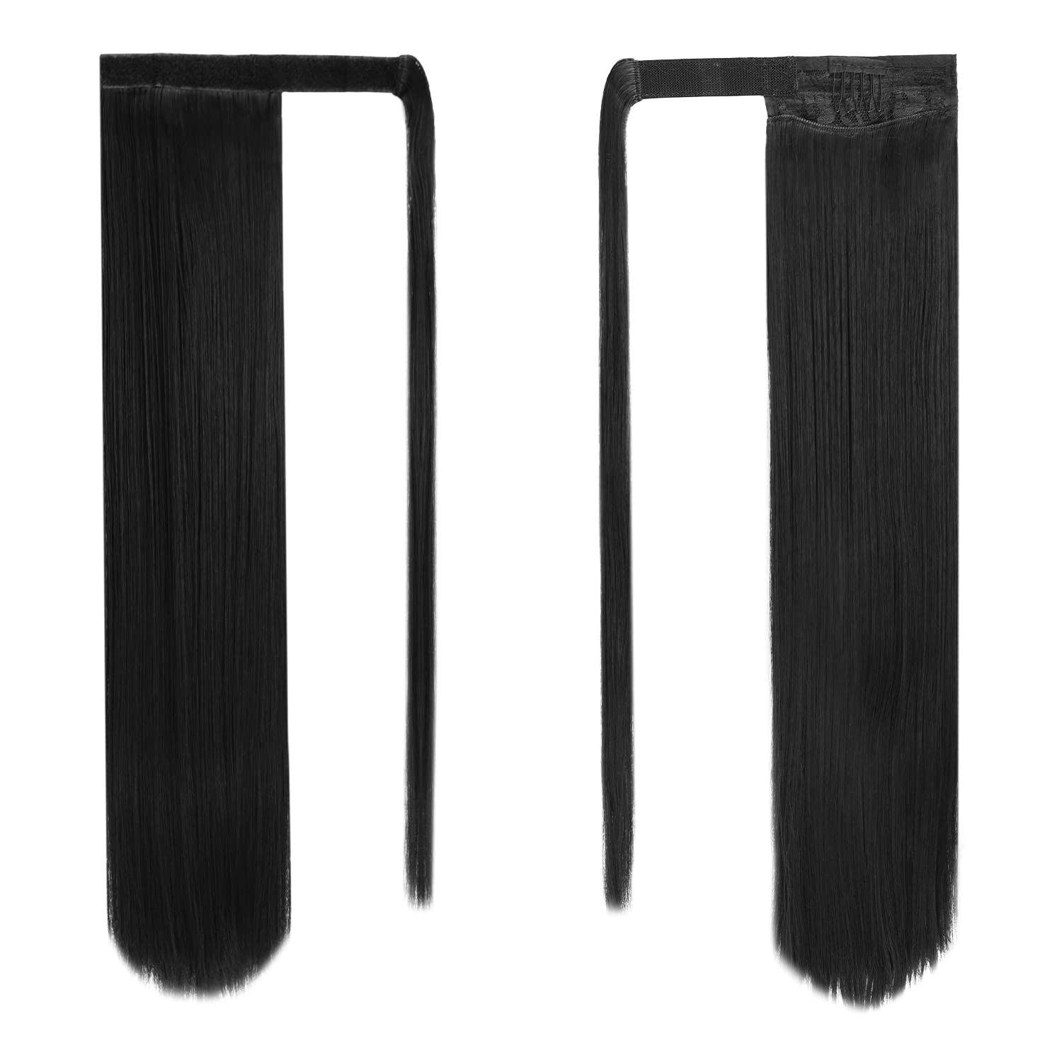 BARSDAR 24 In Black Ponytail Extension Long Straight Wrap Around Clip in Ponytail Hair Extensions Synthetic Pony Tails Hairpiece