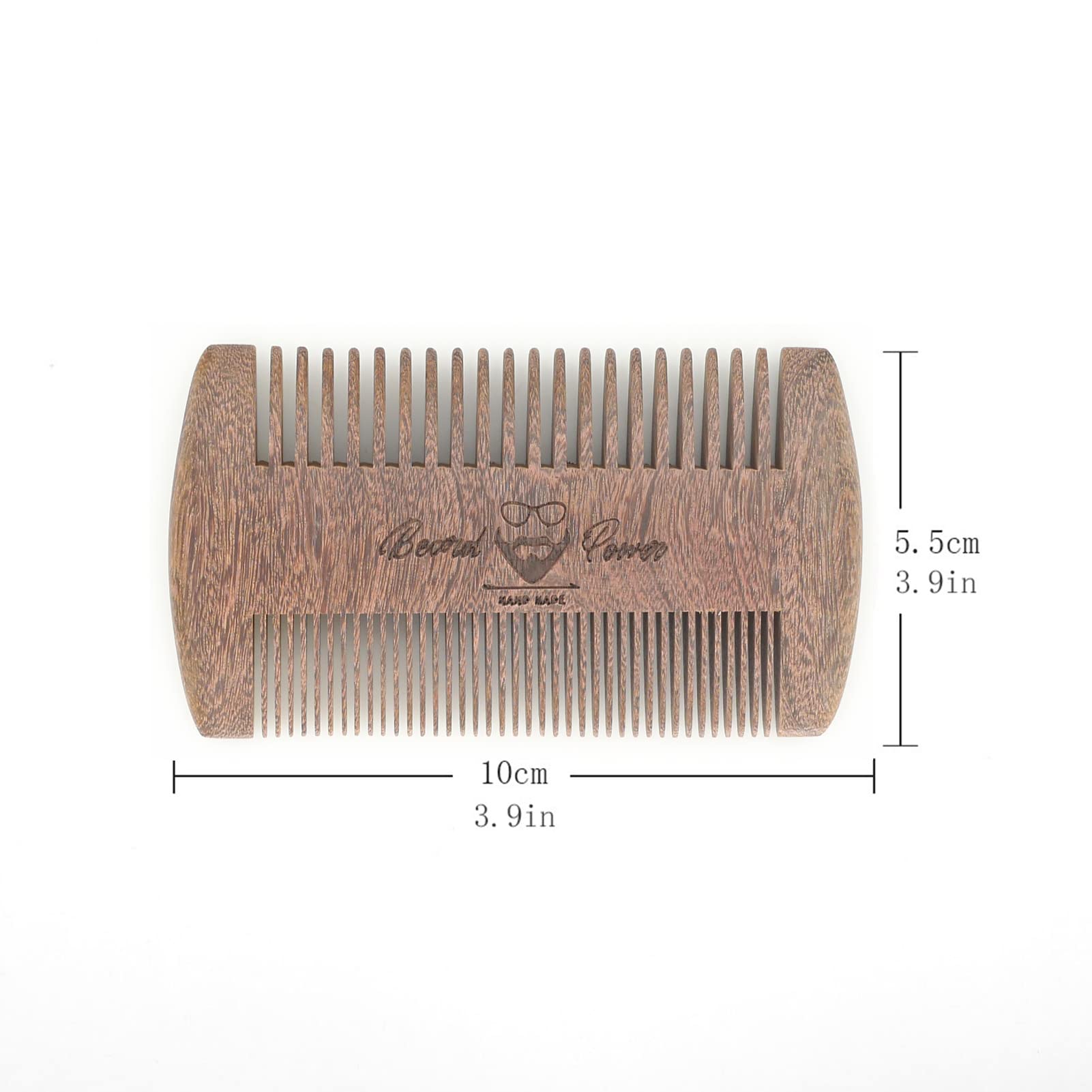 Menesia Sandalwood Beard Comb with Case - Fine & Coarse Teeth, Wooden Pocket Comb for Beards, Mustaches & Hair, Brown Skull Desi