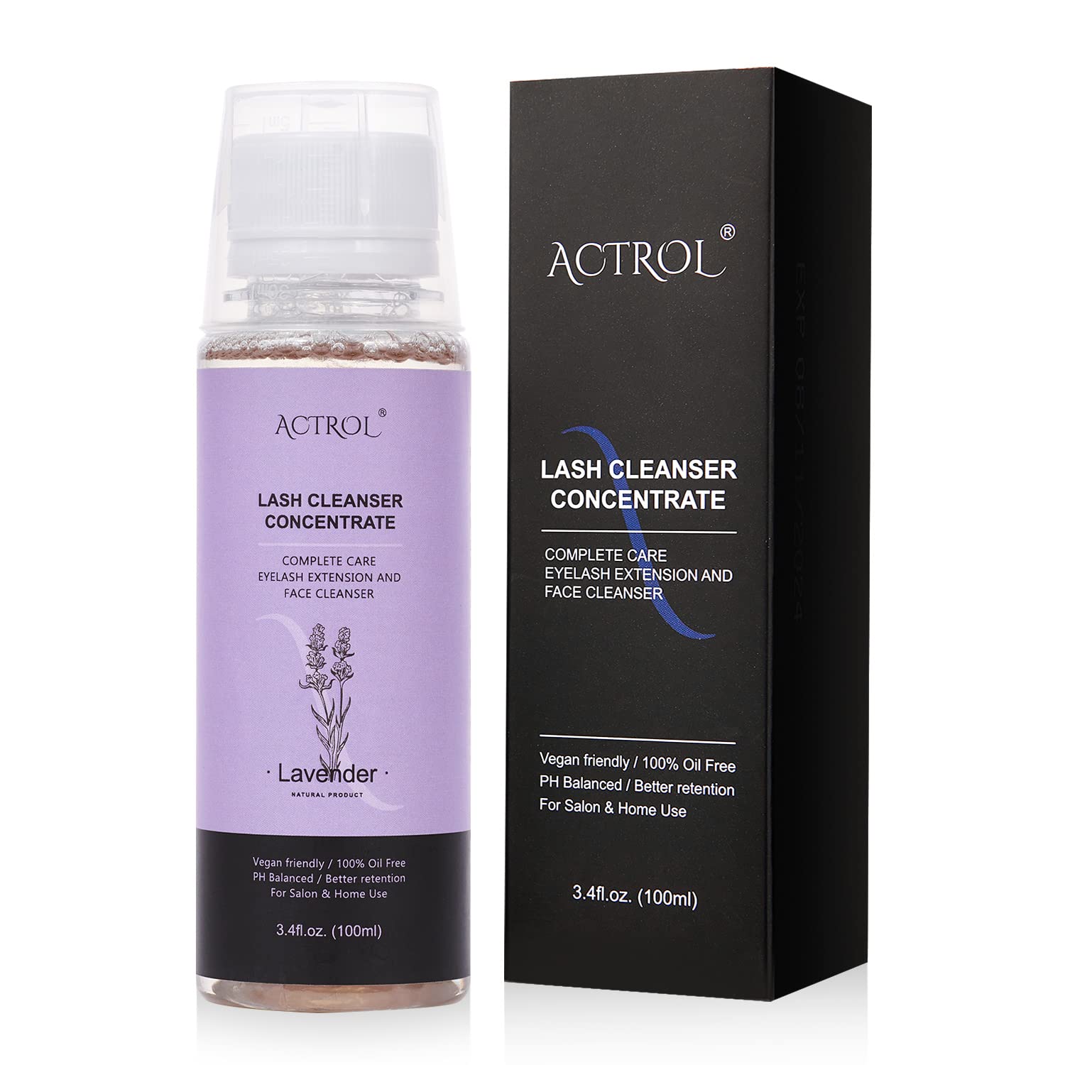 ACTROL Eyelash Shampoo Concentrate 100ml Lash Extensions Cleanser Concentrate Lavender Foaming Shampoo Paraben & Sulfate Free Wa