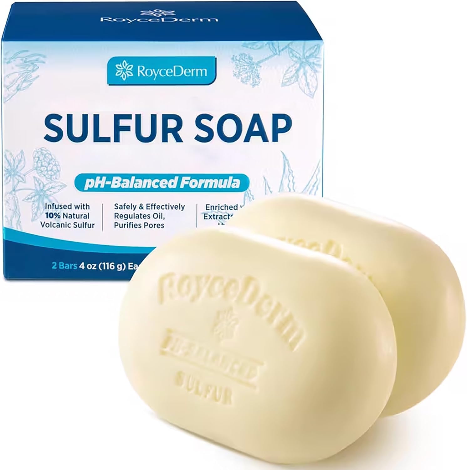 Roycederm Sulfur Soap for Acne Support: Sulfur Face Wash Bar for Sensitive Skin and Blemish-Prone Areas - Sulfur Body Cleanser w