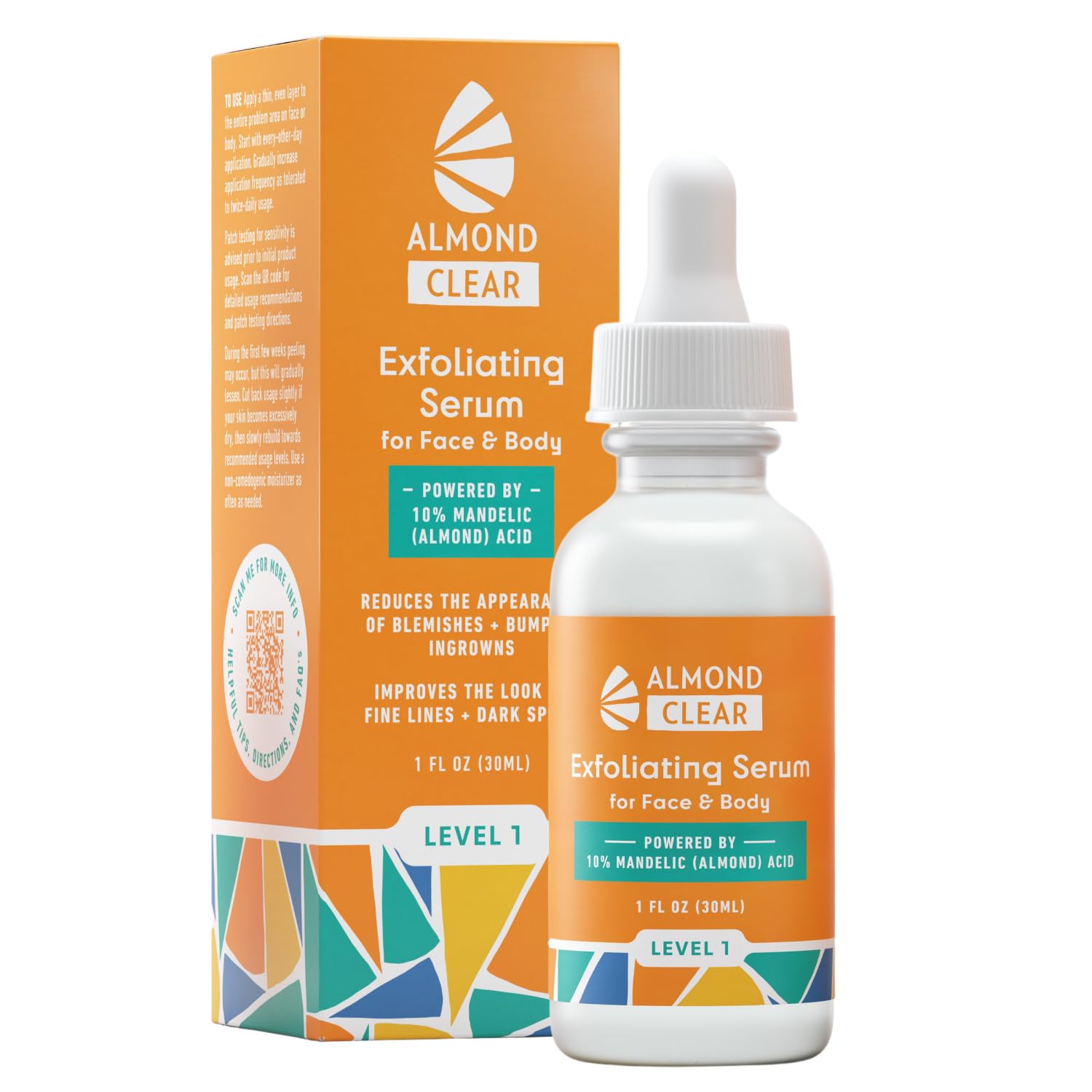 Face & Body Clearing Serum, Level 1- for acne, folliculitis, aging skin, ingrown hairs, dark spots - face, chest, butt, back, th