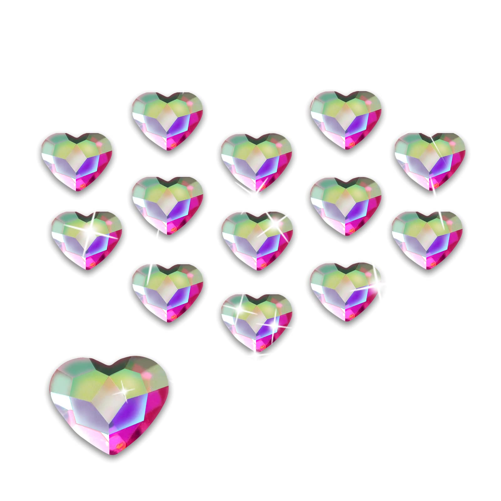 Allstarry 100pcs Flatback Rhinestones Heart-shaped Irridescent Face Gems Eye Gemstones Nail Charms for Crafts AB Glass Crystals 