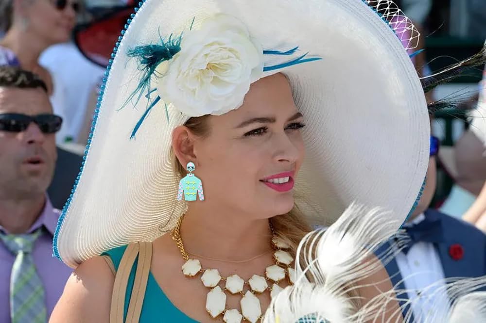 Derby Riding Suit Earrings Crystal Glitter Derby Earrings Derby Race Horse Suit Drop Dangle Earrings for Women (B Light Blue)