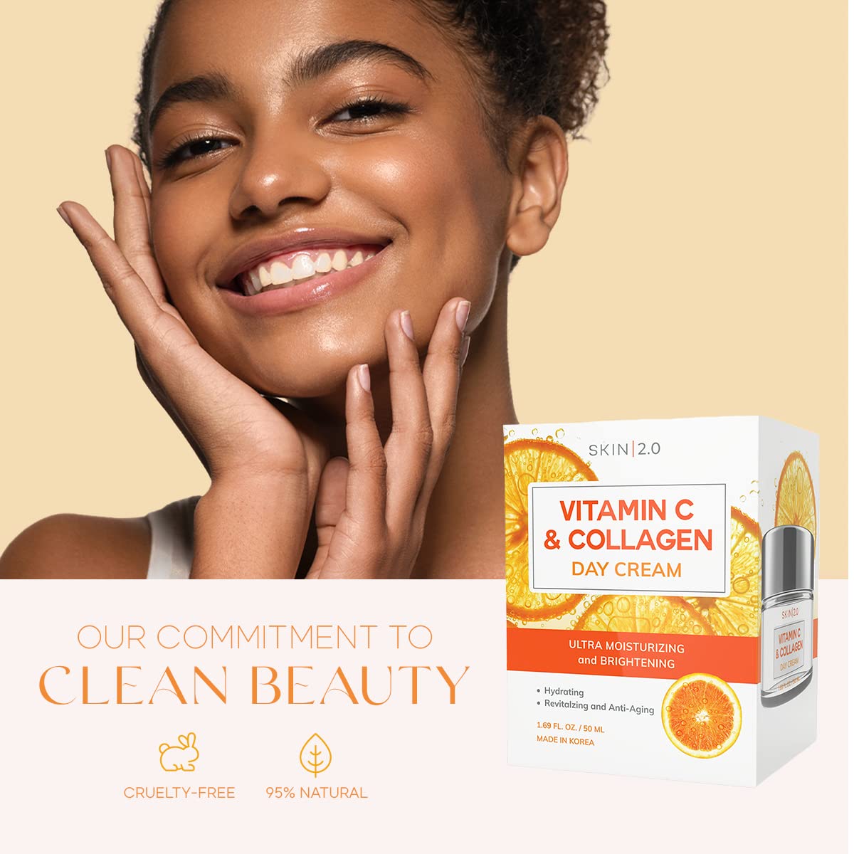 Skin 2.0 Vitamin C And Collagen Daily Face Moisturizer - Dermatologist Tested - Anti-Aging, Skin Tightening, Brightening Day Cre