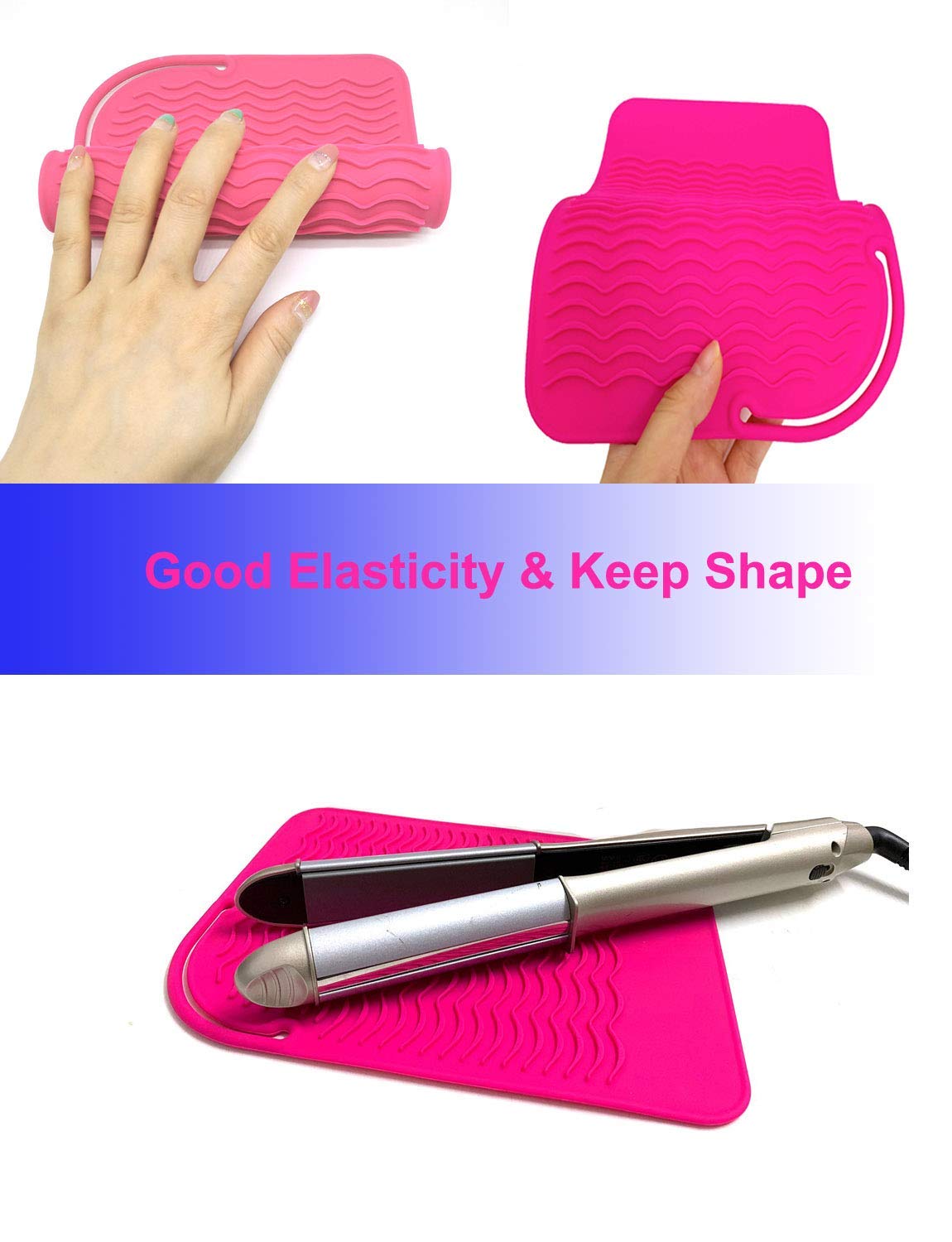 Heat Resistant Mat for Curling Iron, Flat Irons and Hair Straightener Hair Styling Tools 9 x 6.5, Food Grade Silicone, Pink