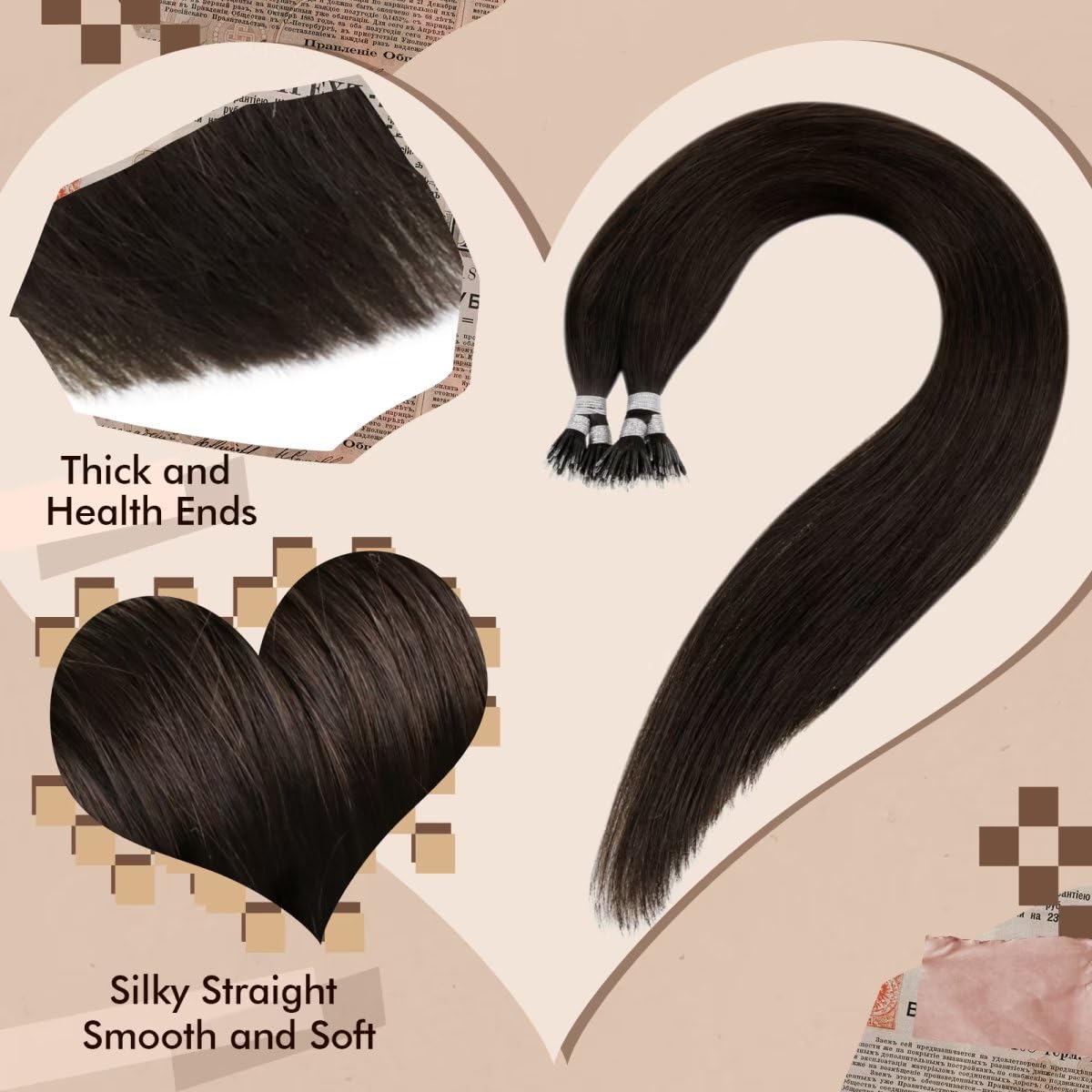 Hetto Nano Ring Hair Extensions Pre Bonded Nano Bead Hair Extensions Human Hair #2 Dark Chocolate Brown Human Hair Nano Extensio