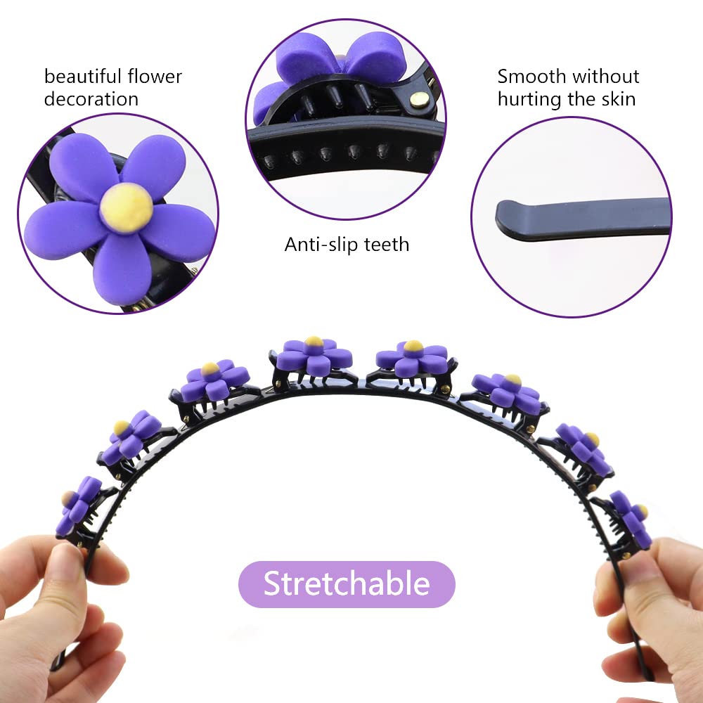 TCOTBE 2 Pack Cute Double Layer Braided Headbands with Clips Double Bangs Cartoon Twist Plait Hairbands Hollow Woven Headband Sw