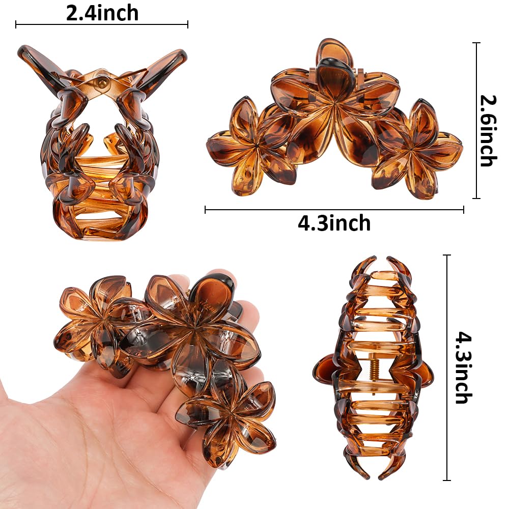 Ahoney 6PCS Hibiscus Flower Hair Clips for Women Strong Hold Nonslip Large Big Flower Claw Clip for Thick Hair, Hawaiian Hair Cl