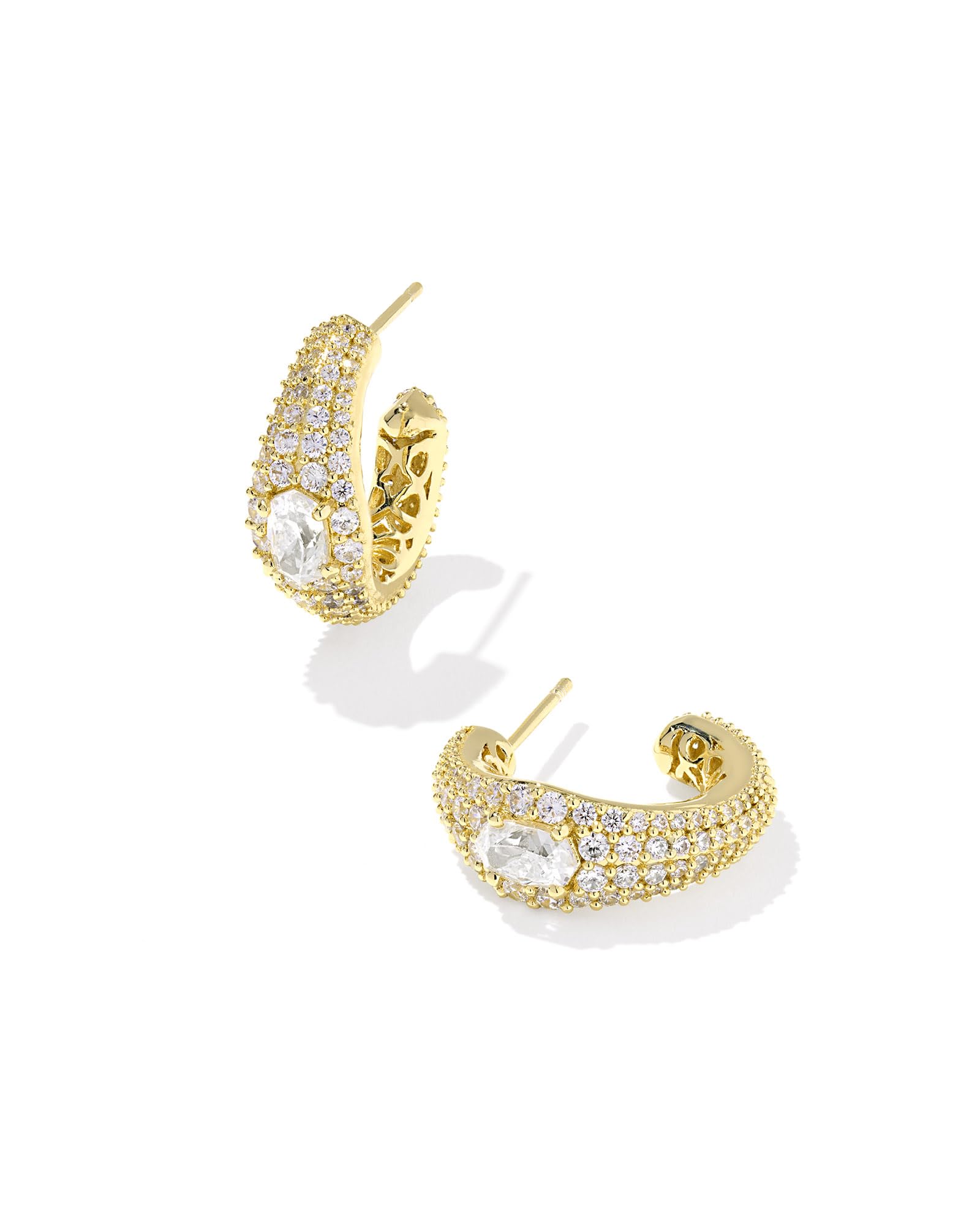 Kendra Scott Bella Hoop Earrings in White CZ, 14k Gold-Plated Brass, Fashion Jewelry for Women