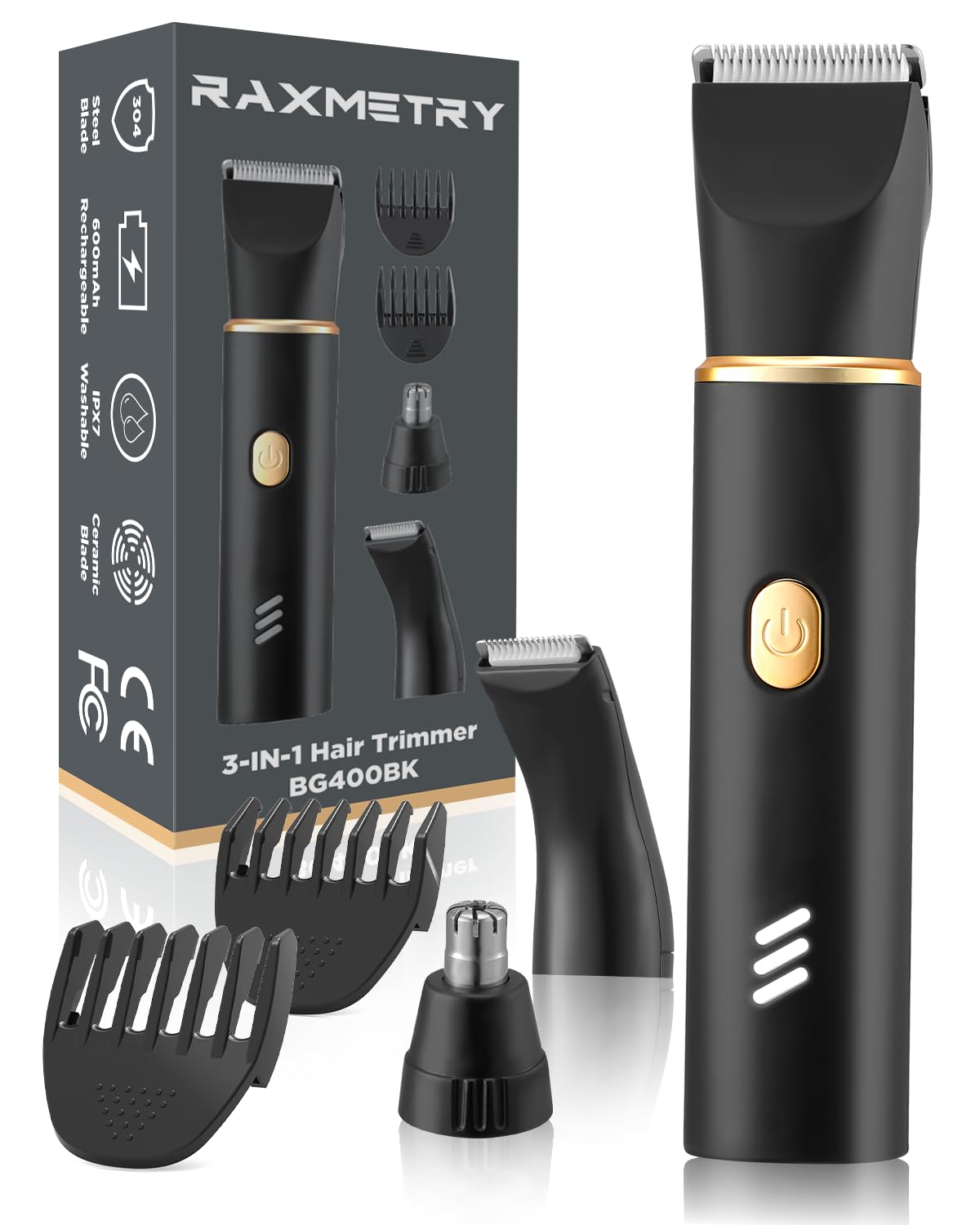 Raxmetry Manscape Trimmer For Men-3 In 1 Electric Groin Groomer,Ipx7 Waterproof,Body Hair Trimmer For Ball/Pubic/Chest/Beard/Nos