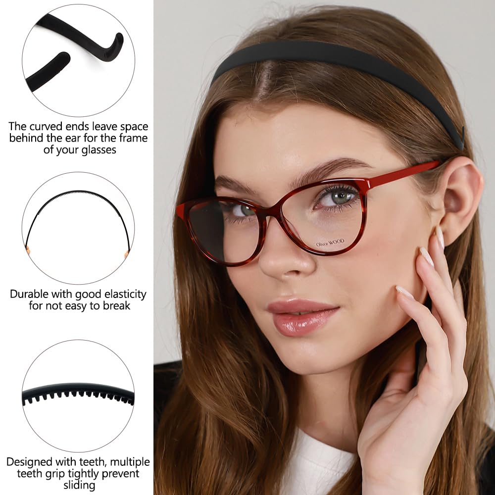 Tobatoba Flex No Pressure Headbands, Black Headbands For Glasses Wearers, Sunglasses Headband No Headache Headband Comfortable H